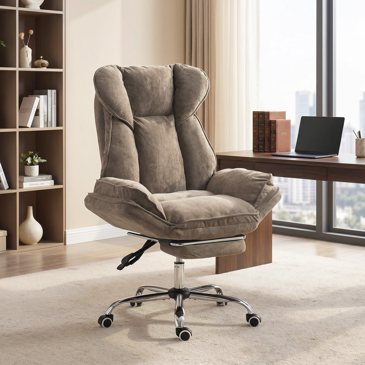 Big and Tall Office Chair - Brown Snowflake Velvet Reclining-Office Products > Office Furniture > Office Chairs-DECOROLALA