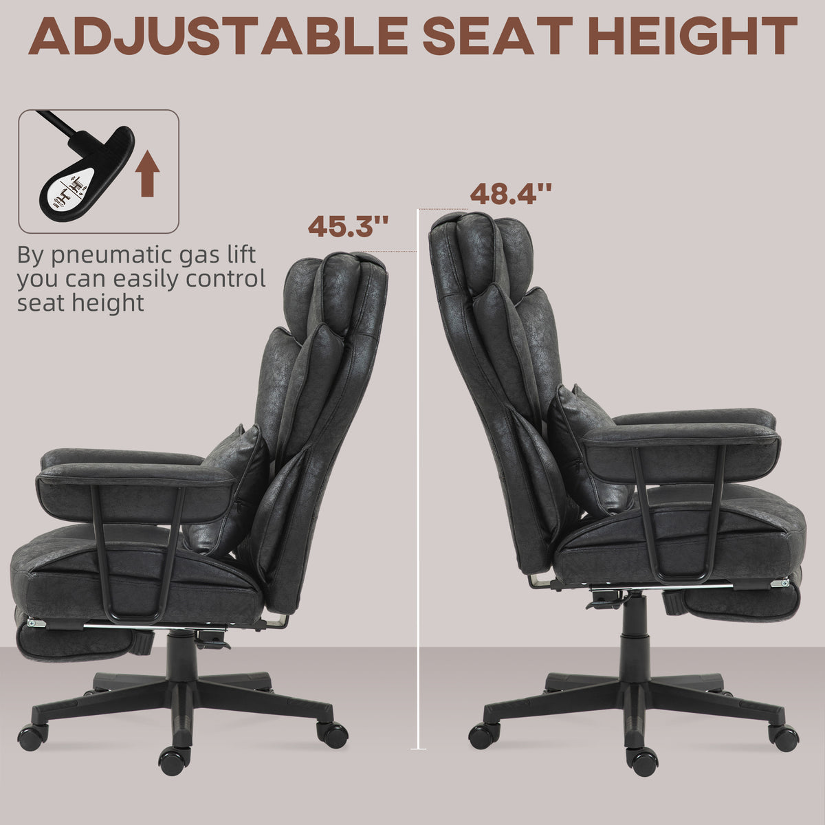 Big and Tall Office Chair with Footrest - 400lbs Black-Office Chairs-DECOROLALA