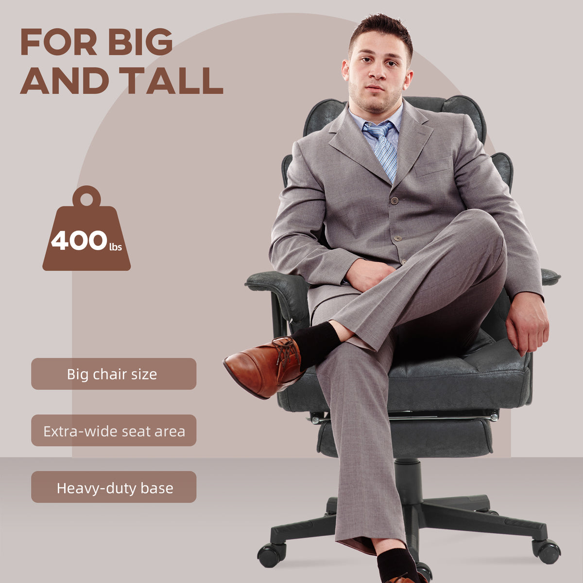 Big and Tall Office Chair with Footrest - 400lbs Black-Office Products > Office Furniture > Office Chairs > Executive & Manager Chairs-DECOROLALA