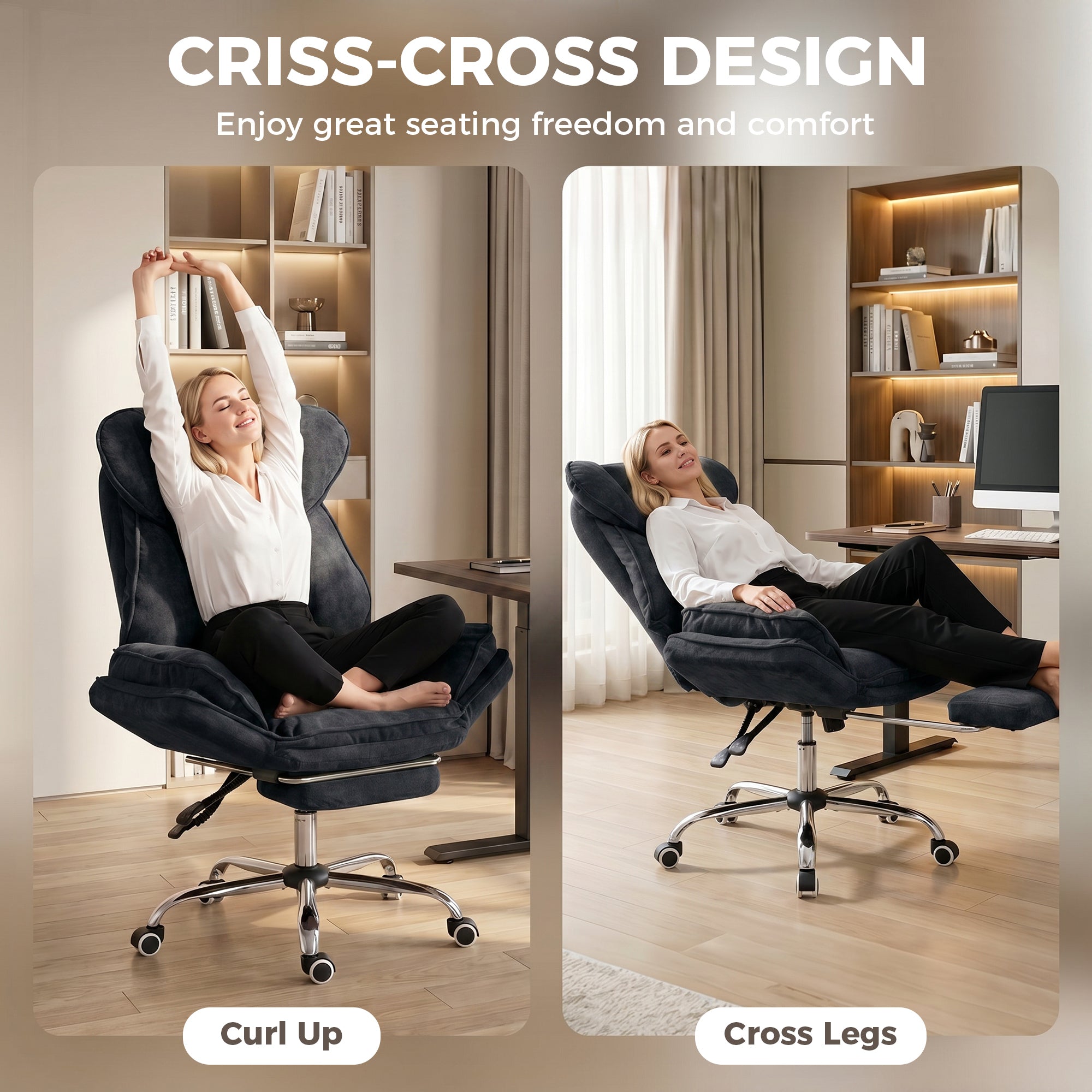 Big and Tall Reclining Office Chair - Black Velvet with Footrest-Office Products > Office Furniture > Office Chairs-DECOROLALA