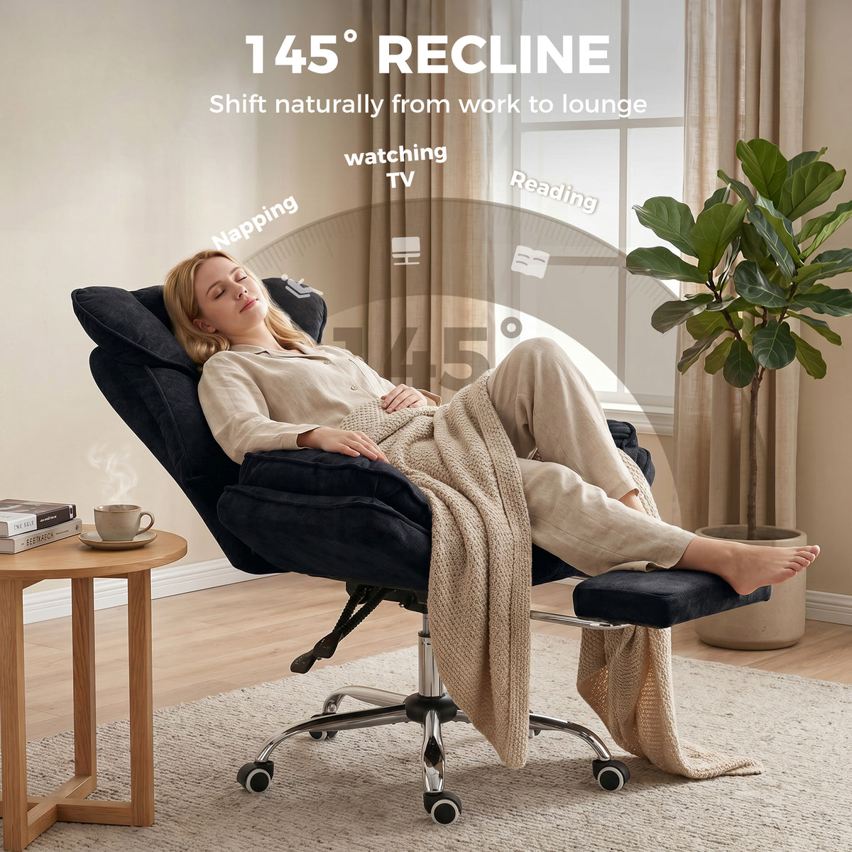Big and Tall Reclining Office Chair - Black Velvet with Footrest-Office Products > Office Furniture > Office Chairs-DECOROLALA