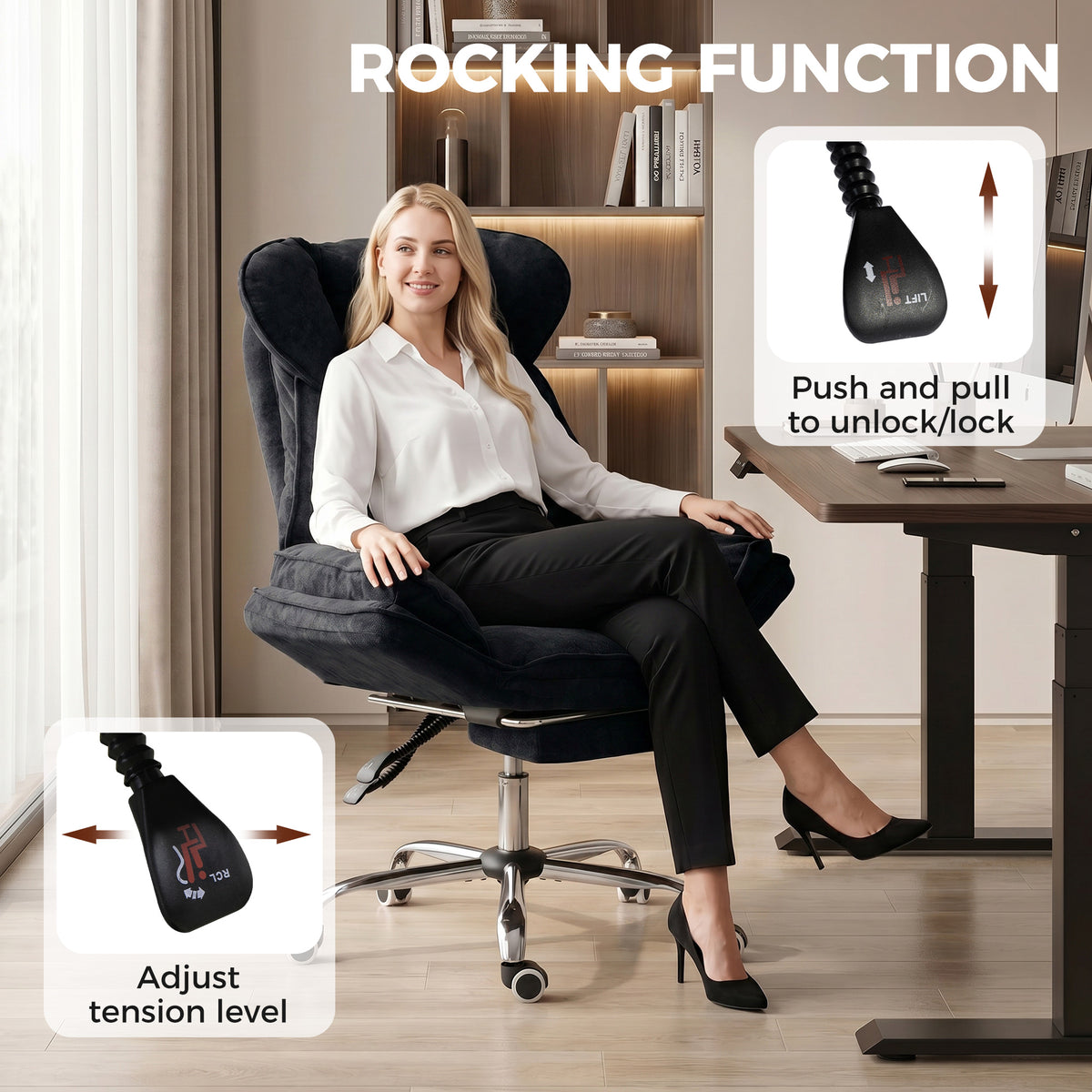 Big and Tall Reclining Office Chair - Black Velvet with Footrest-Office Products > Office Furniture > Office Chairs-DECOROLALA