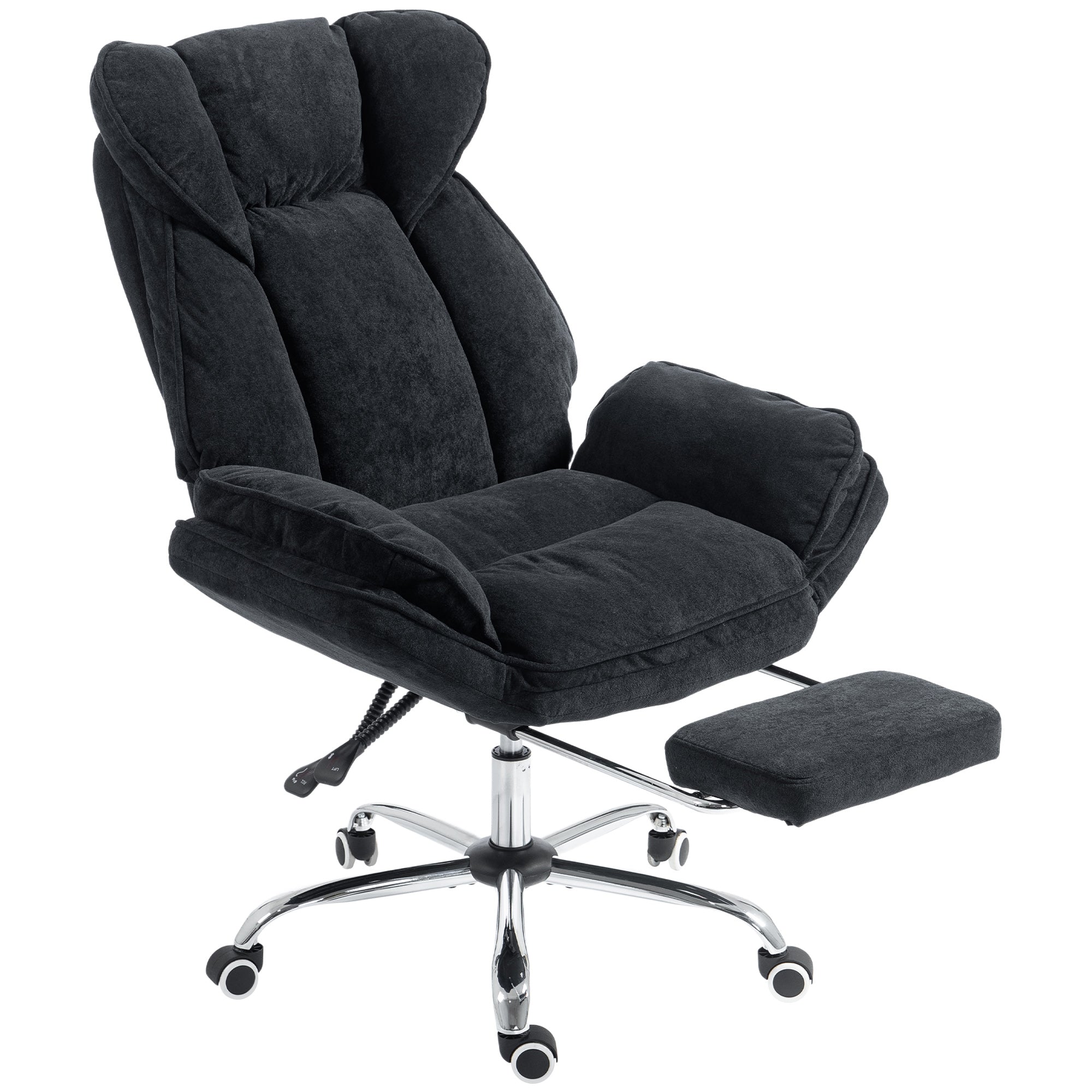 Big and Tall Reclining Office Chair - Black Velvet with Footrest-Office Products > Office Furniture > Office Chairs-DECOROLALA