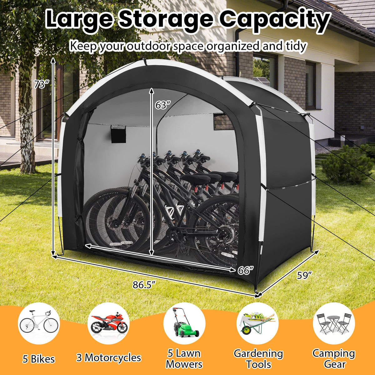 Bike Storage Shed Tent with PU4000MM Waterproof 210D Oxford Fabric for 5 Bikes-Carports-DECOROLALA