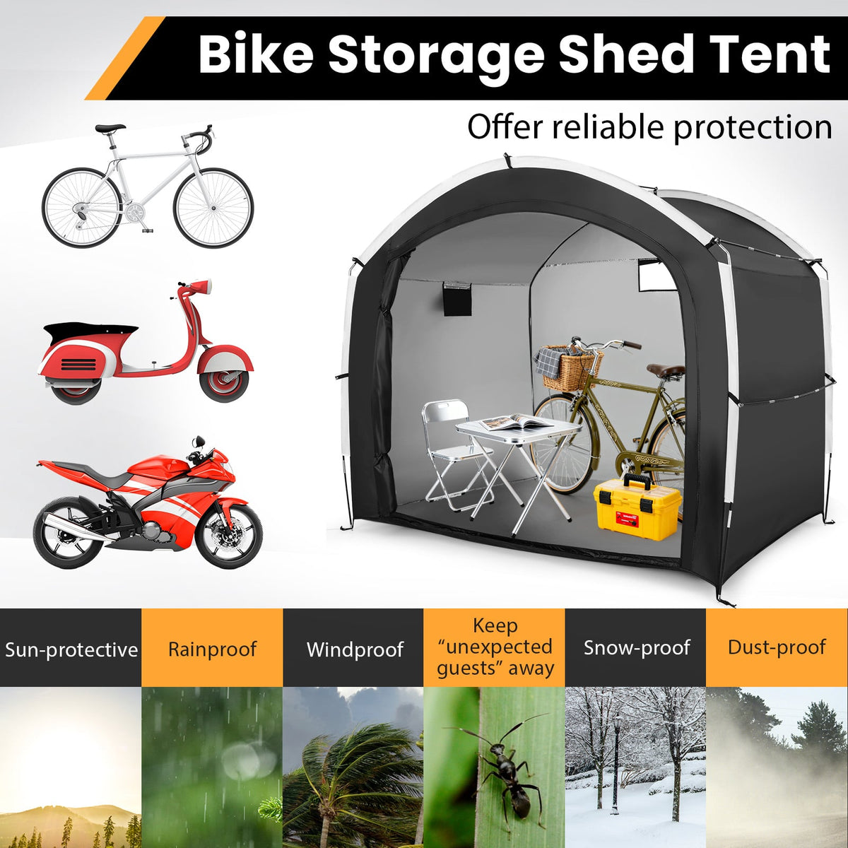 Bike Storage Shed Tent with PU4000MM Waterproof 210D Oxford Fabric for 5 Bikes-Carports-DECOROLALA