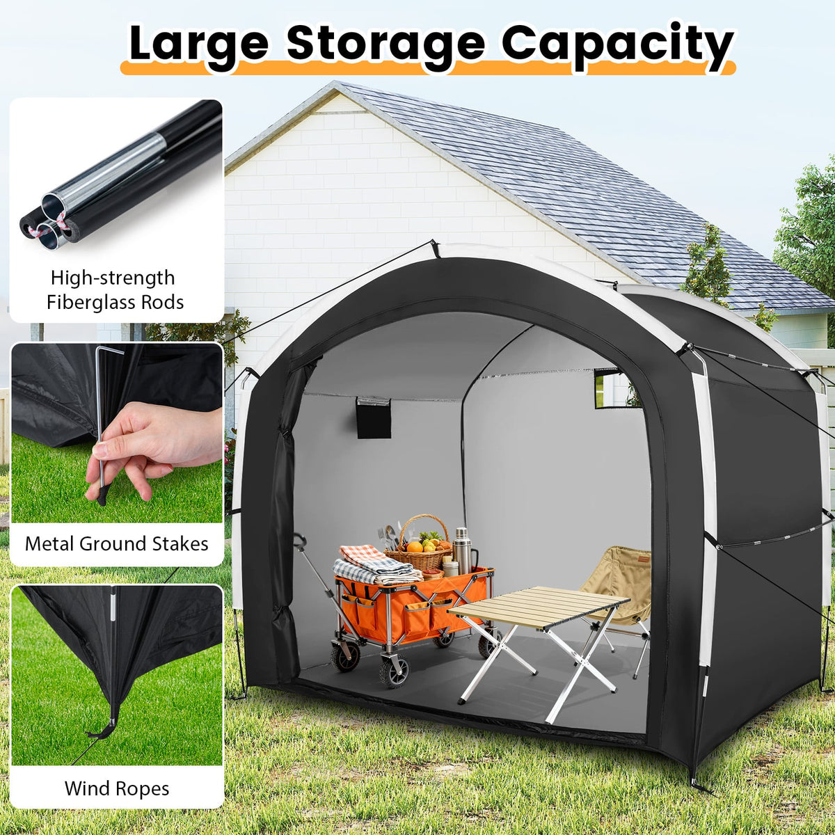Bike Storage Shed Tent with PU4000MM Waterproof 210D Oxford Fabric for 5 Bikes-Carports-DECOROLALA