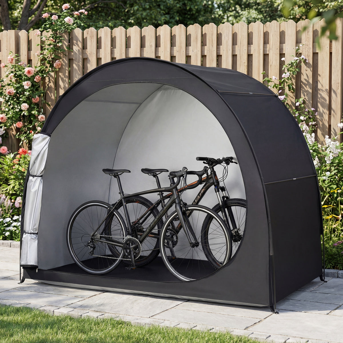 Bike Storage Tent Portable Bicycle Shed with Waterproof PU Coated Oxford Fabric-Black-Carports-DECOROLALA