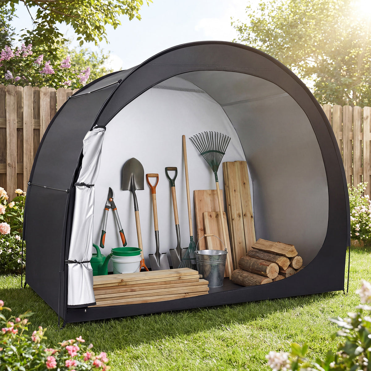 Bike Storage Tent Portable Bicycle Shed with Waterproof PU Coated Oxford Fabric-Black-Carports-DECOROLALA