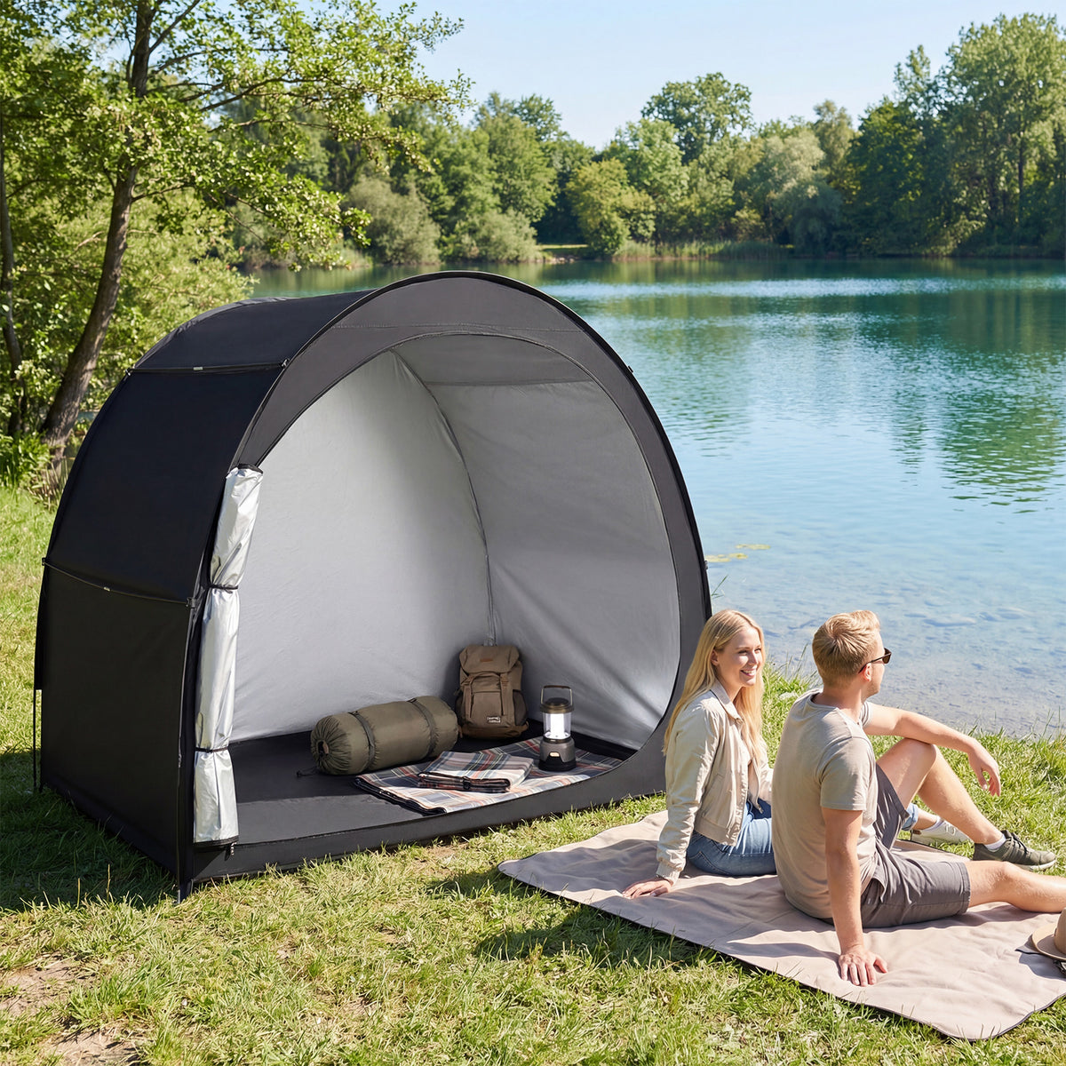 Bike Storage Tent Portable Bicycle Shed with Waterproof PU Coated Oxford Fabric-Black-Carports-DECOROLALA