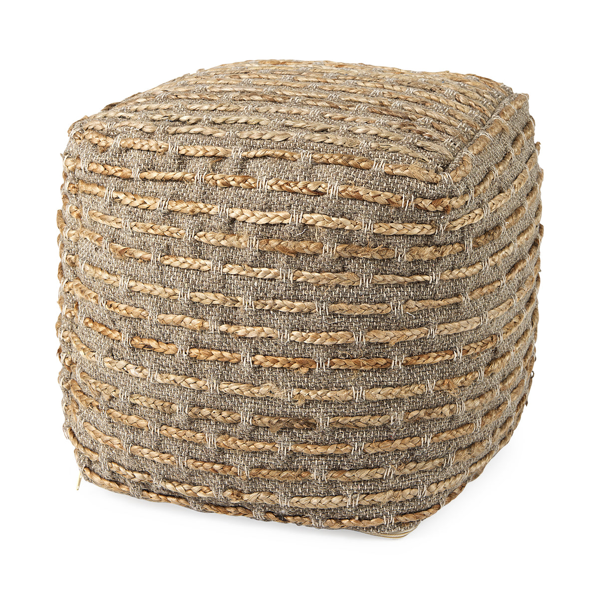 Binita 16.0L x 16.0W x 16.0H Gray/Brown Hemp Wool and Cotton Pouf-Poufs-DECOROLALA