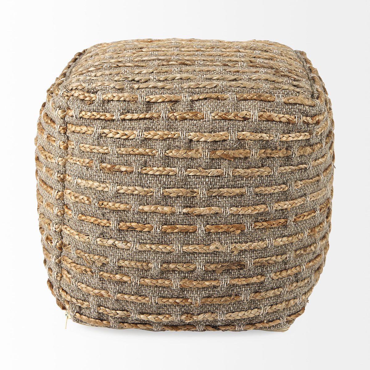 Binita 16.0L x 16.0W x 16.0H Gray/Brown Hemp Wool and Cotton Pouf-Poufs-DECOROLALA