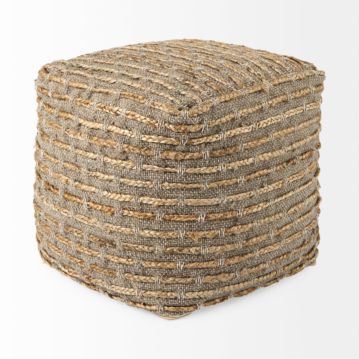 Binita 16.0L x 16.0W x 16.0H Gray/Brown Hemp Wool and Cotton Pouf-Poufs-DECOROLALA
