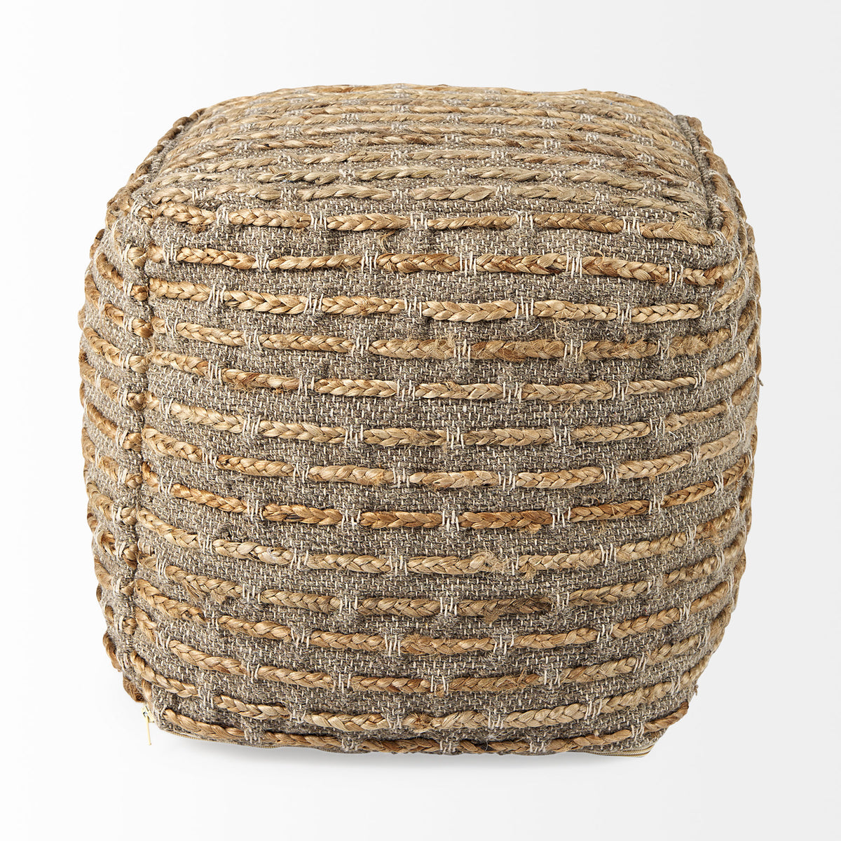 Binita 16.0L x 16.0W x 16.0H Gray/Brown Hemp Wool and Cotton Pouf-Poufs-DECOROLALA