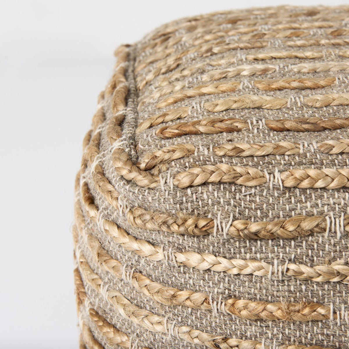 Binita 16.0L x 16.0W x 16.0H Gray/Brown Hemp Wool and Cotton Pouf-Poufs-DECOROLALA