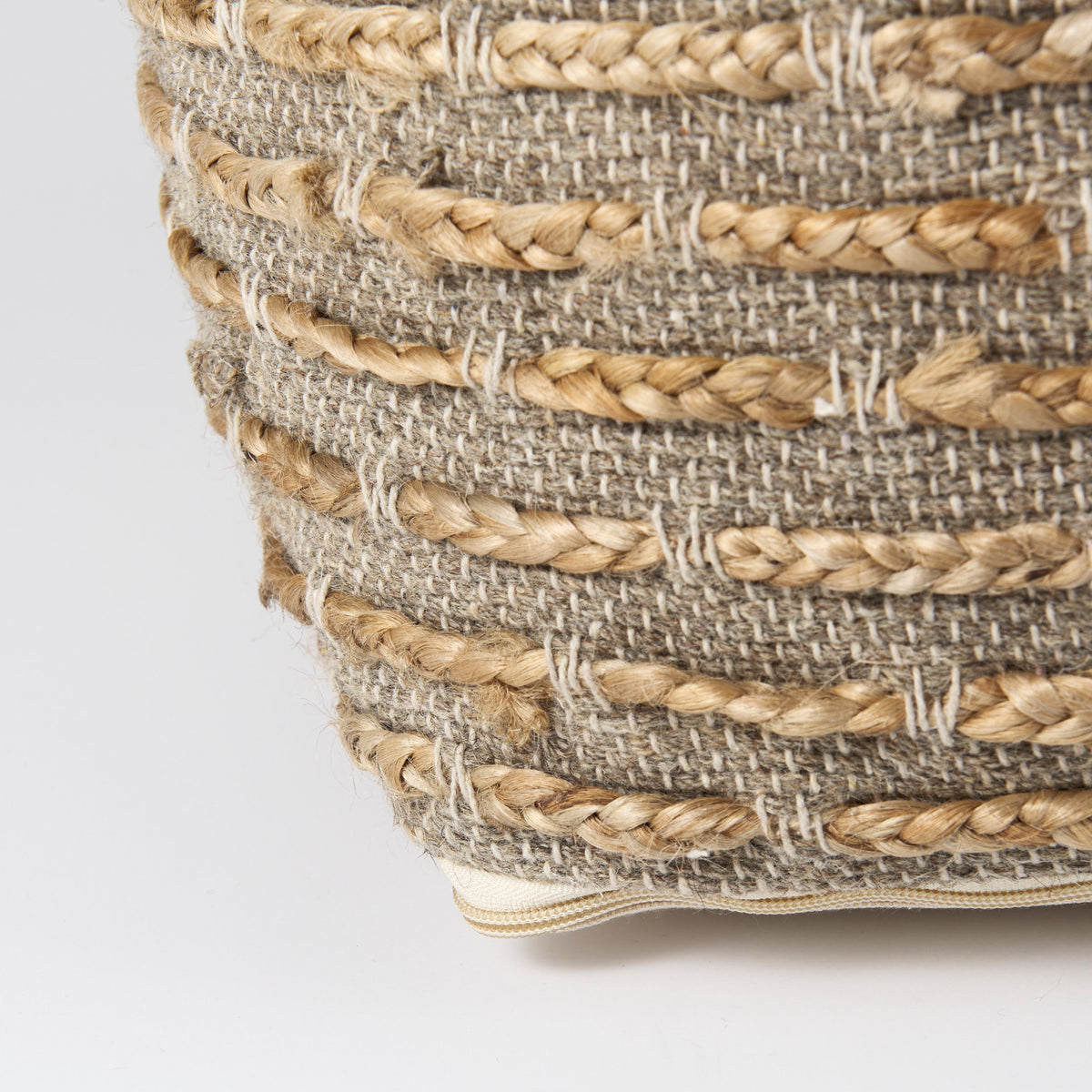 Binita 16.0L x 16.0W x 16.0H Gray/Brown Hemp Wool and Cotton Pouf-Poufs-DECOROLALA