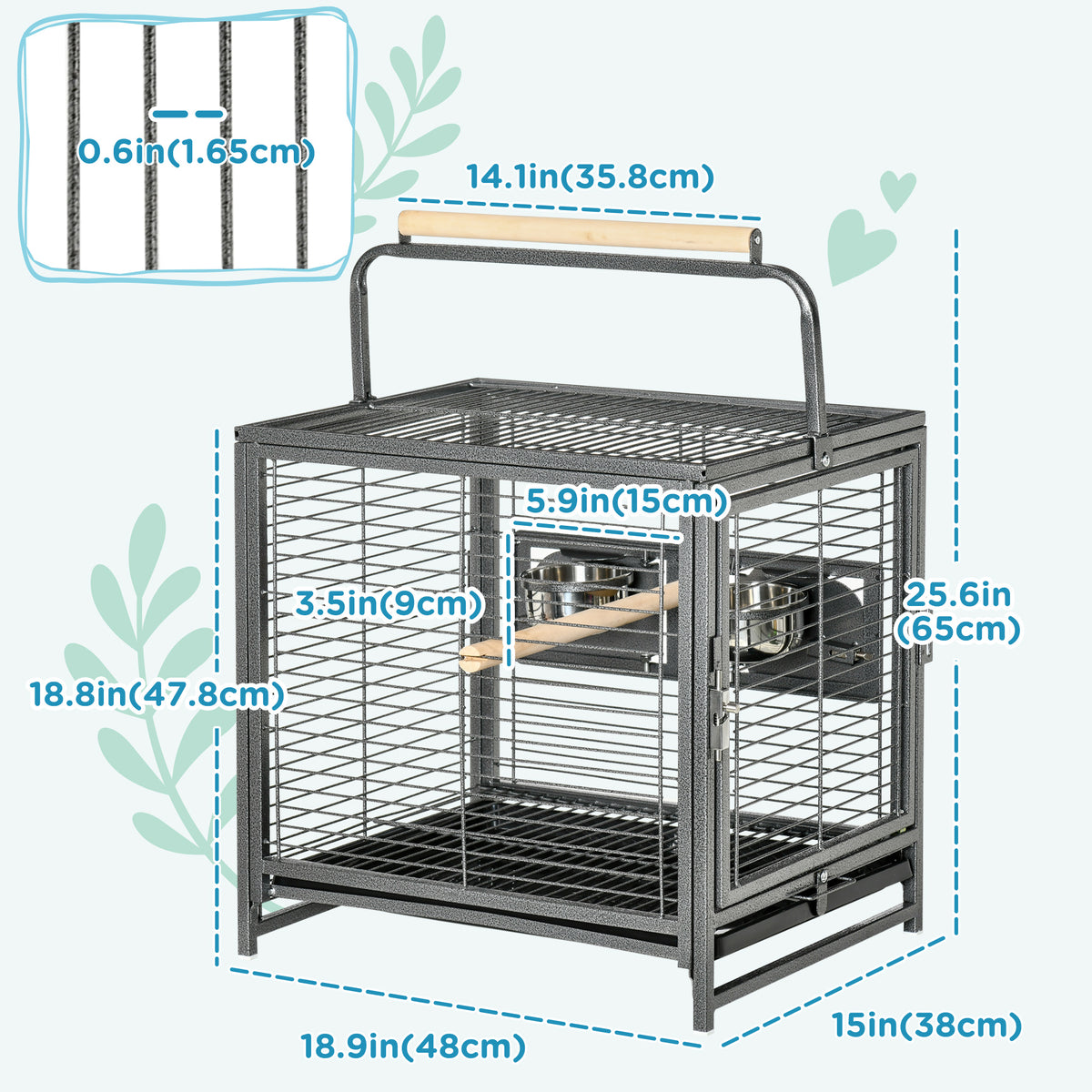 Bird Travel Carrier Cage - Black 19" x 15" x 26" Metal Cage-Birds-DECOROLALA