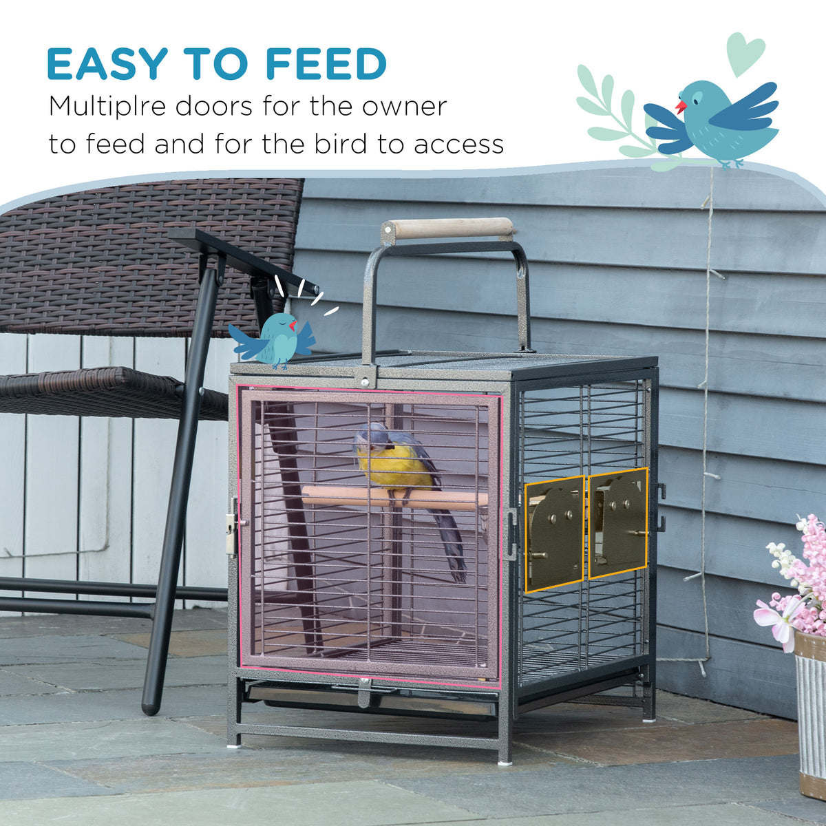 Bird Travel Carrier Cage - Black 19" x 15" x 26" Metal Cage-Birds-DECOROLALA