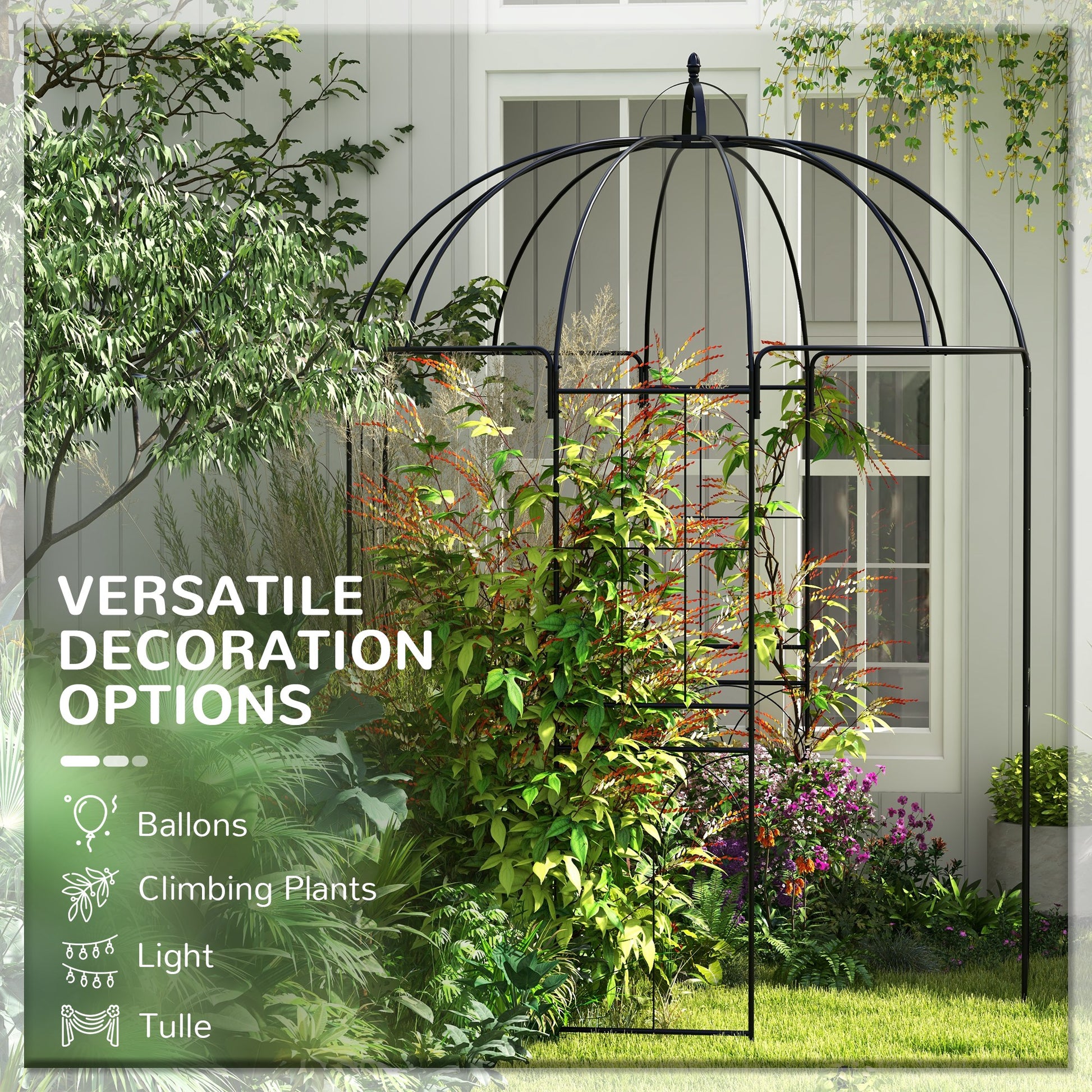 Birdcage Garden Arbour - Black Metal French Style Trellis-DECOROLALA