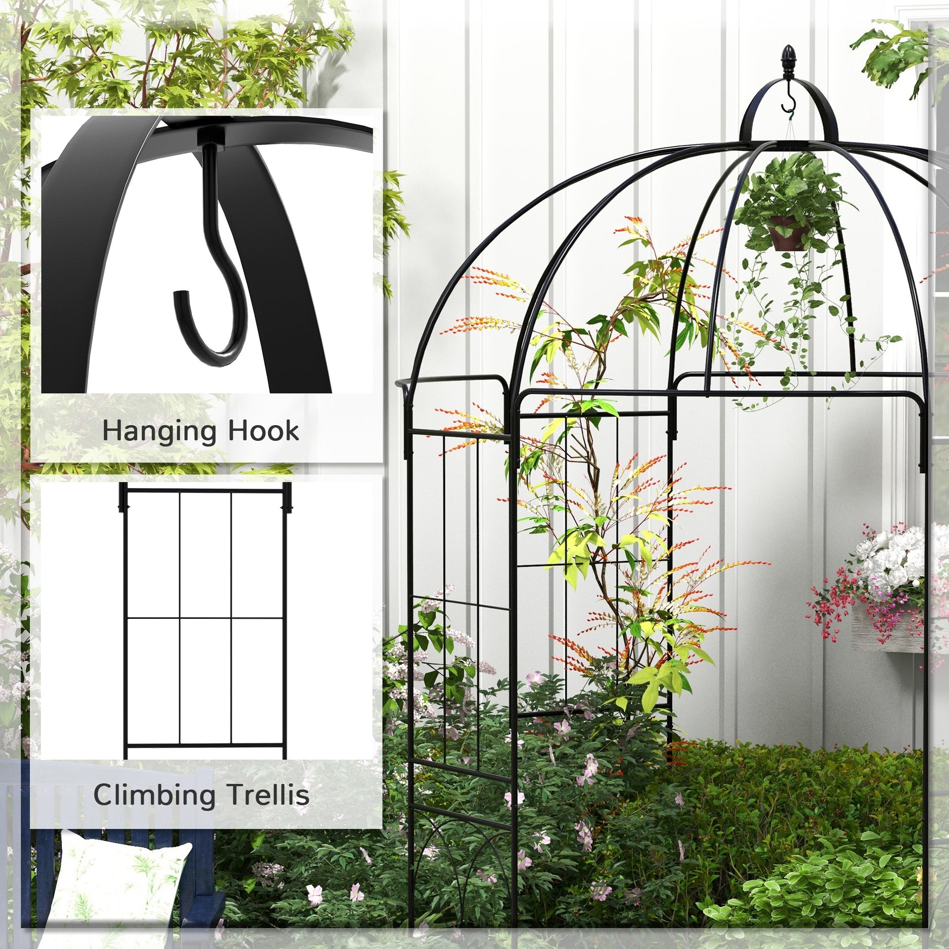 Birdcage Garden Arbour - Black Metal French Style Trellis-DECOROLALA