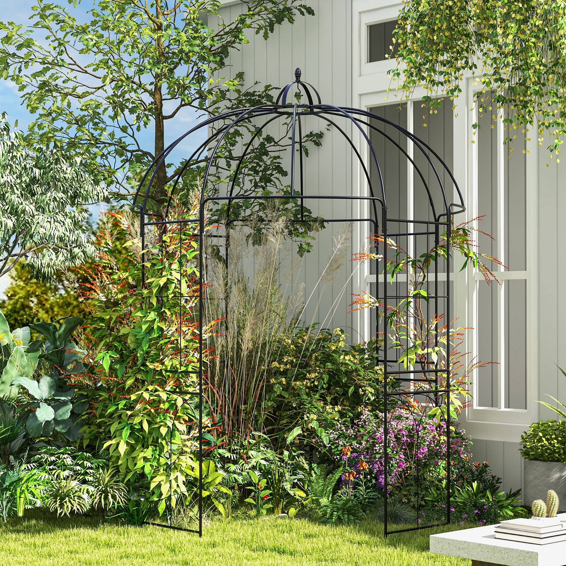 Birdcage Garden Arbour - Black Metal French Style Trellis-DECOROLALA