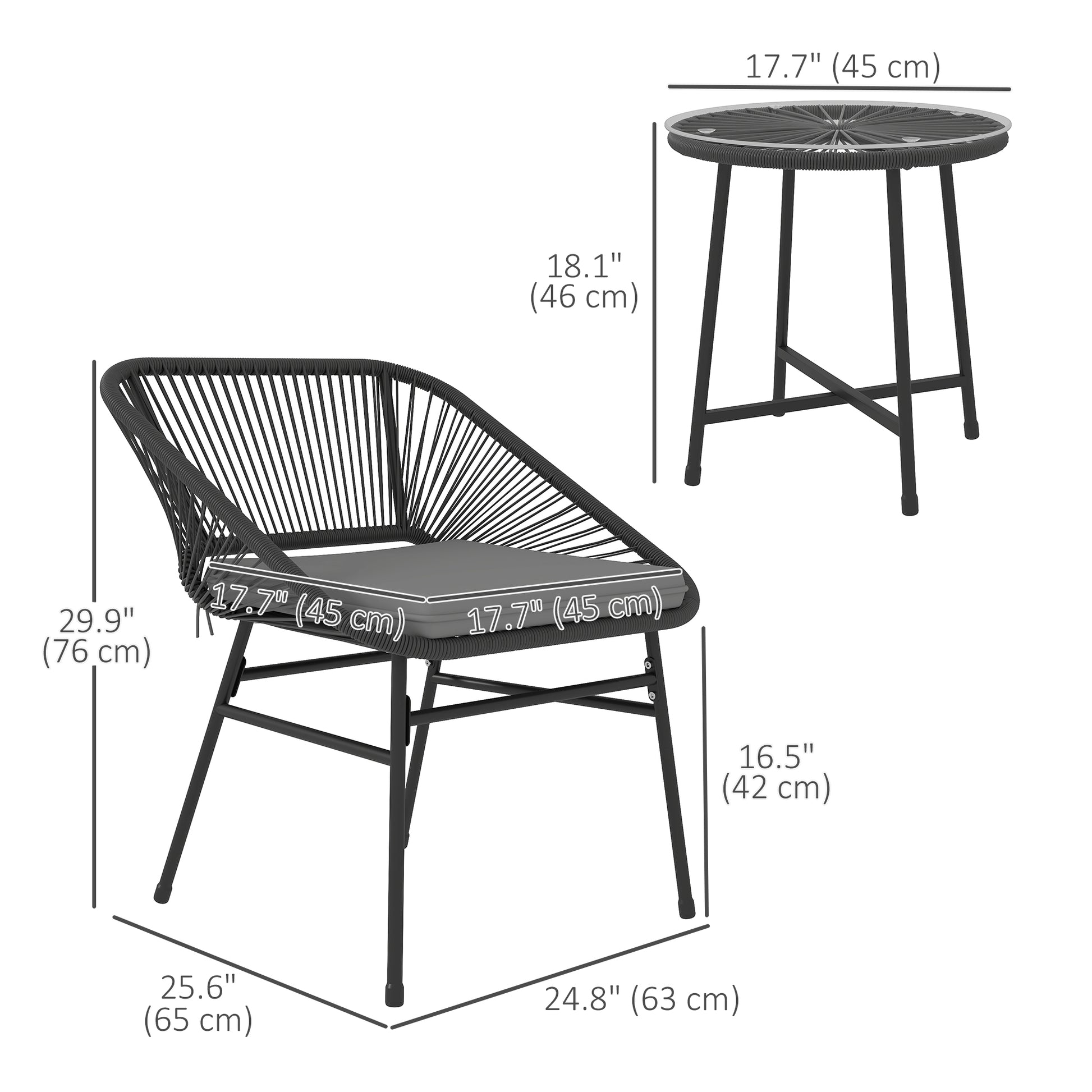 Bistro Set 3-Piece Wicker Patio Furniture Black-DECOROLALA
