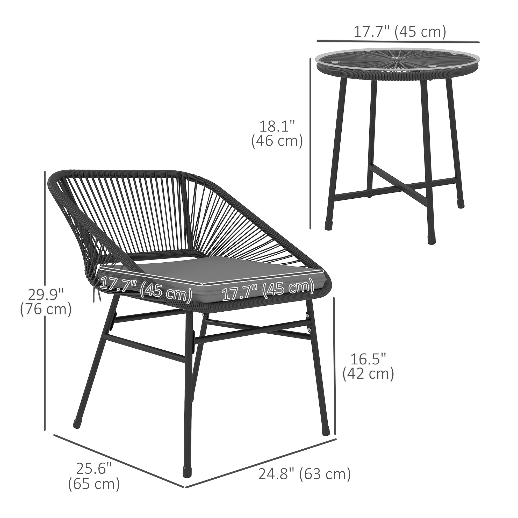 Bistro Set 3-Piece Wicker Patio Furniture Black-DECOROLALA