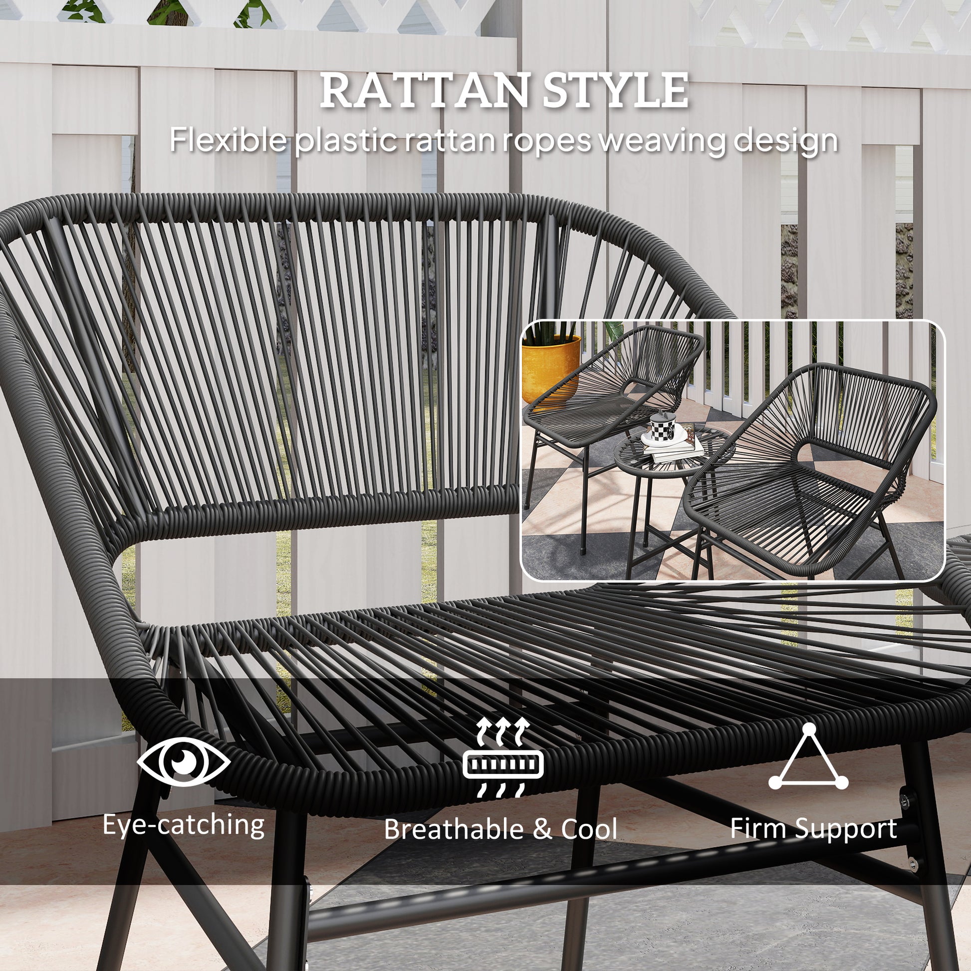 Bistro Set 3-Piece Wicker Patio Furniture Black-DECOROLALA