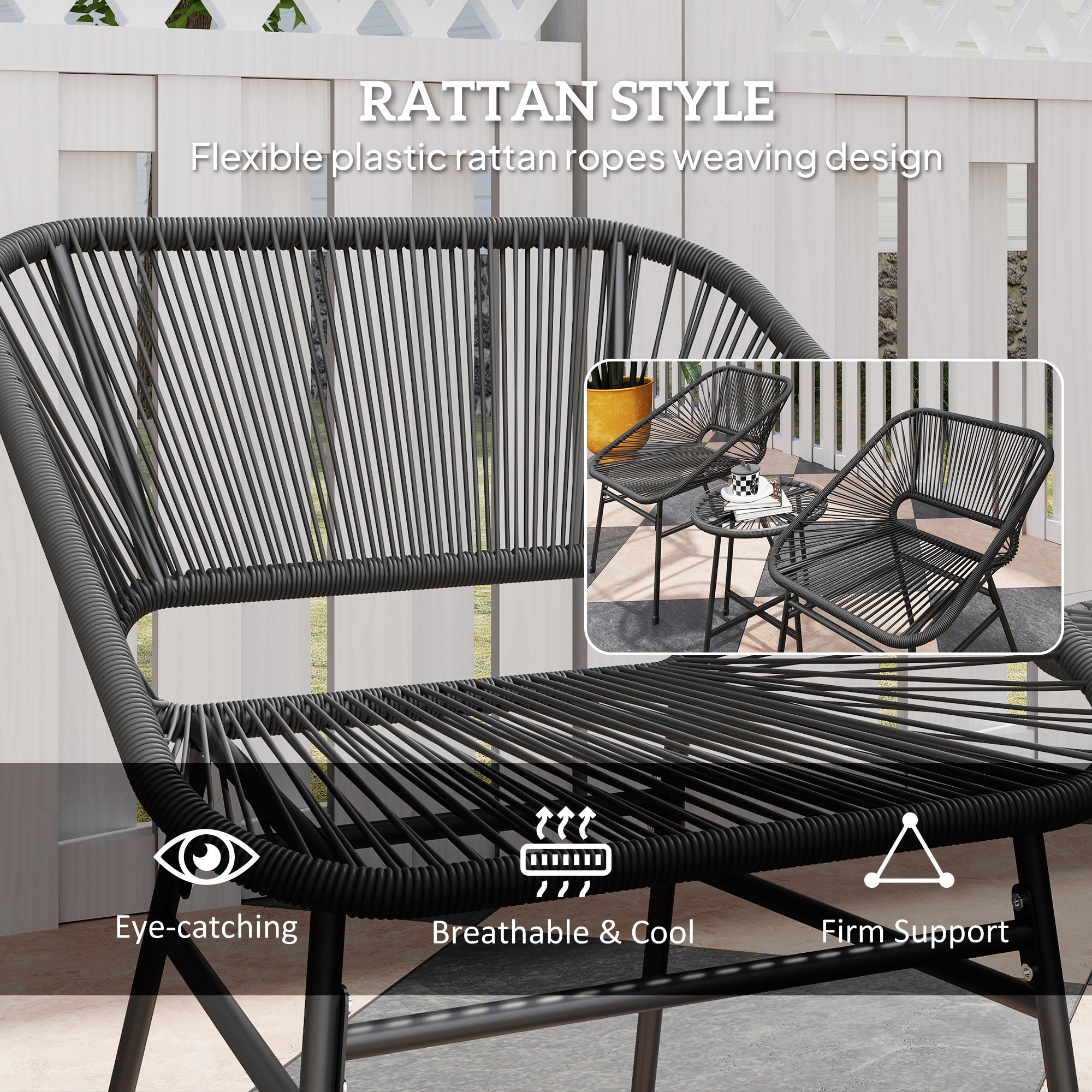 Bistro Set 3-Piece Wicker Patio Furniture Black-DECOROLALA