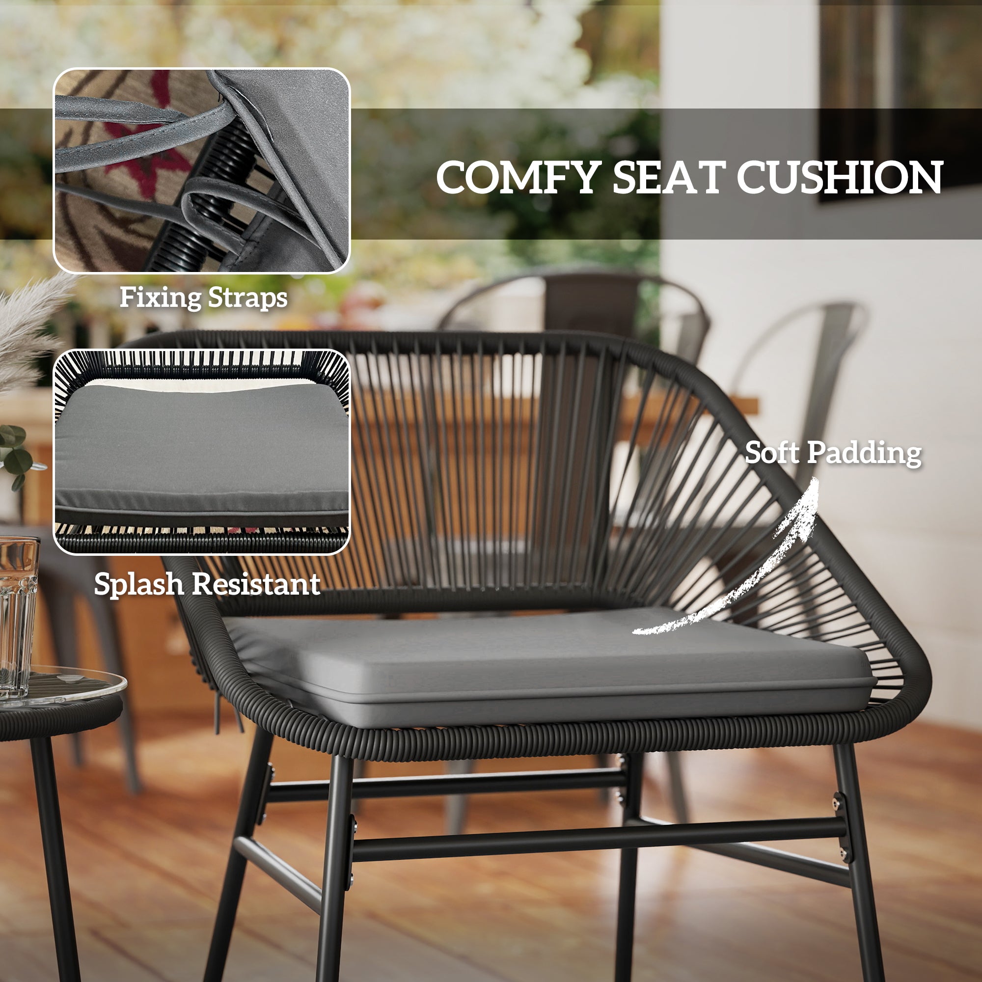 Bistro Set 3-Piece Wicker Patio Furniture Black-DECOROLALA