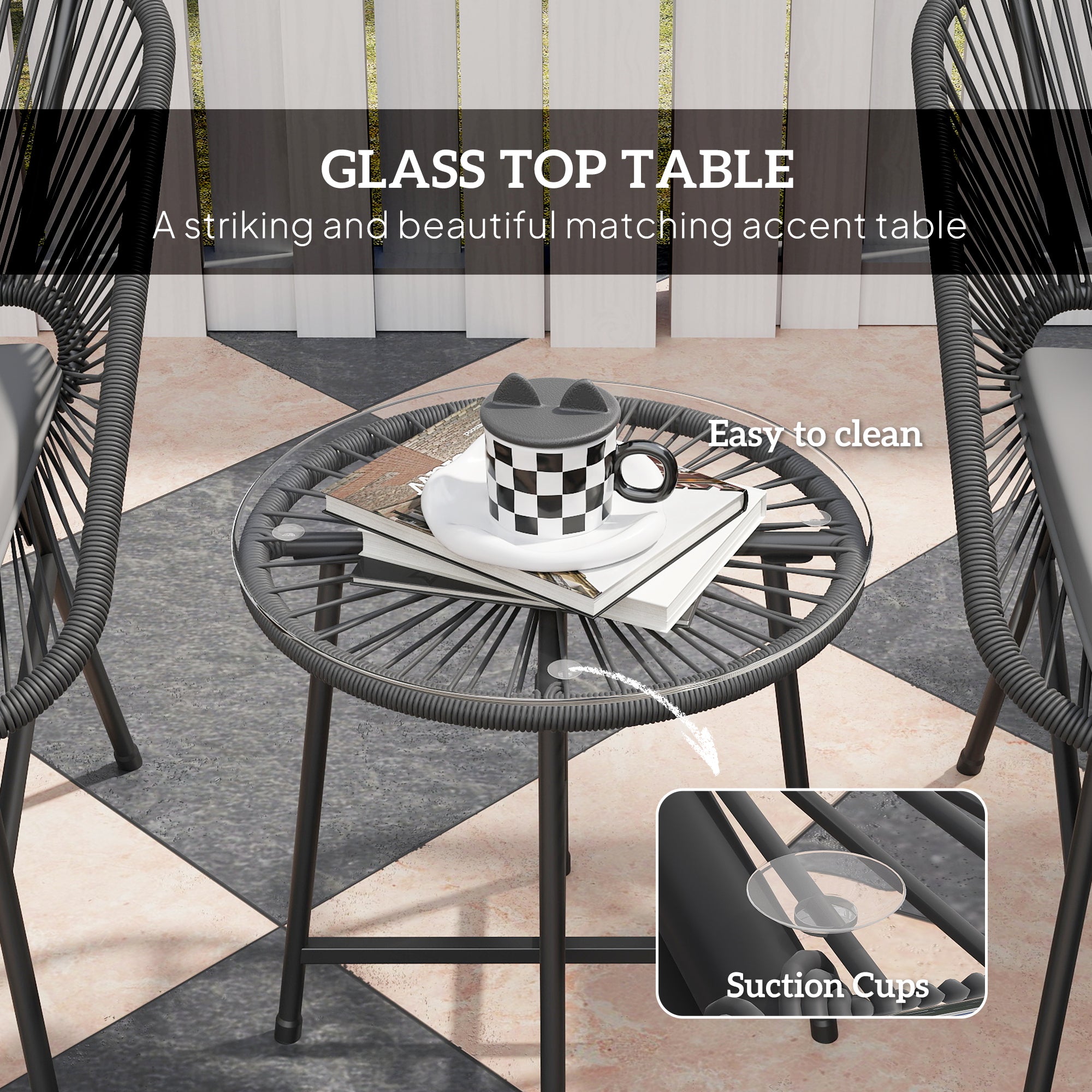 Bistro Set 3-Piece Wicker Patio Furniture Black-DECOROLALA