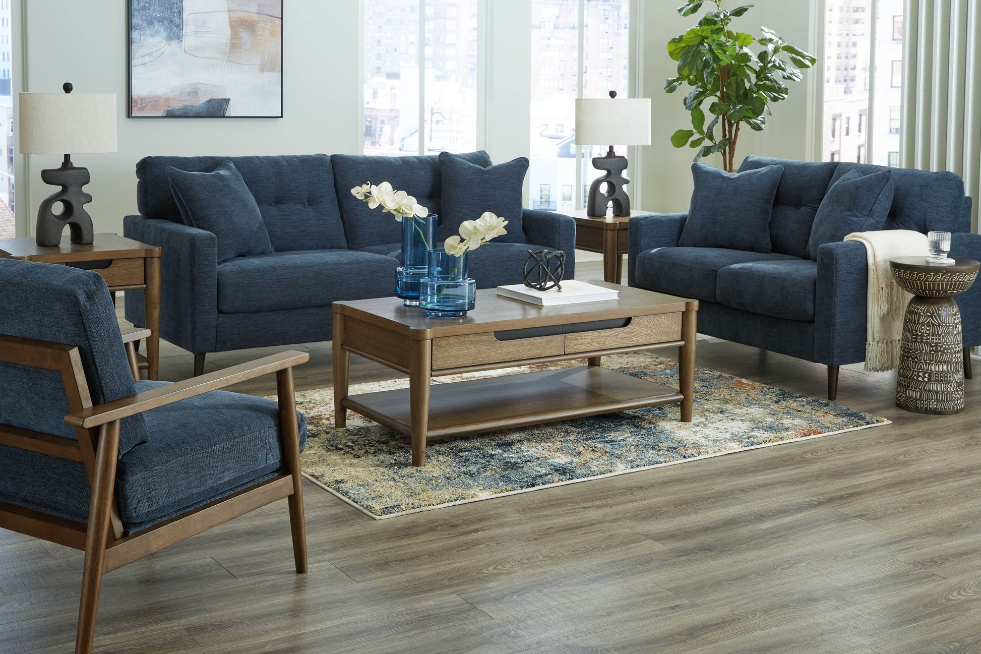 Bixler Living Room Set - Navy Sofa Loveseat-Stationary Sofas & Loveseats-DECOROLALA