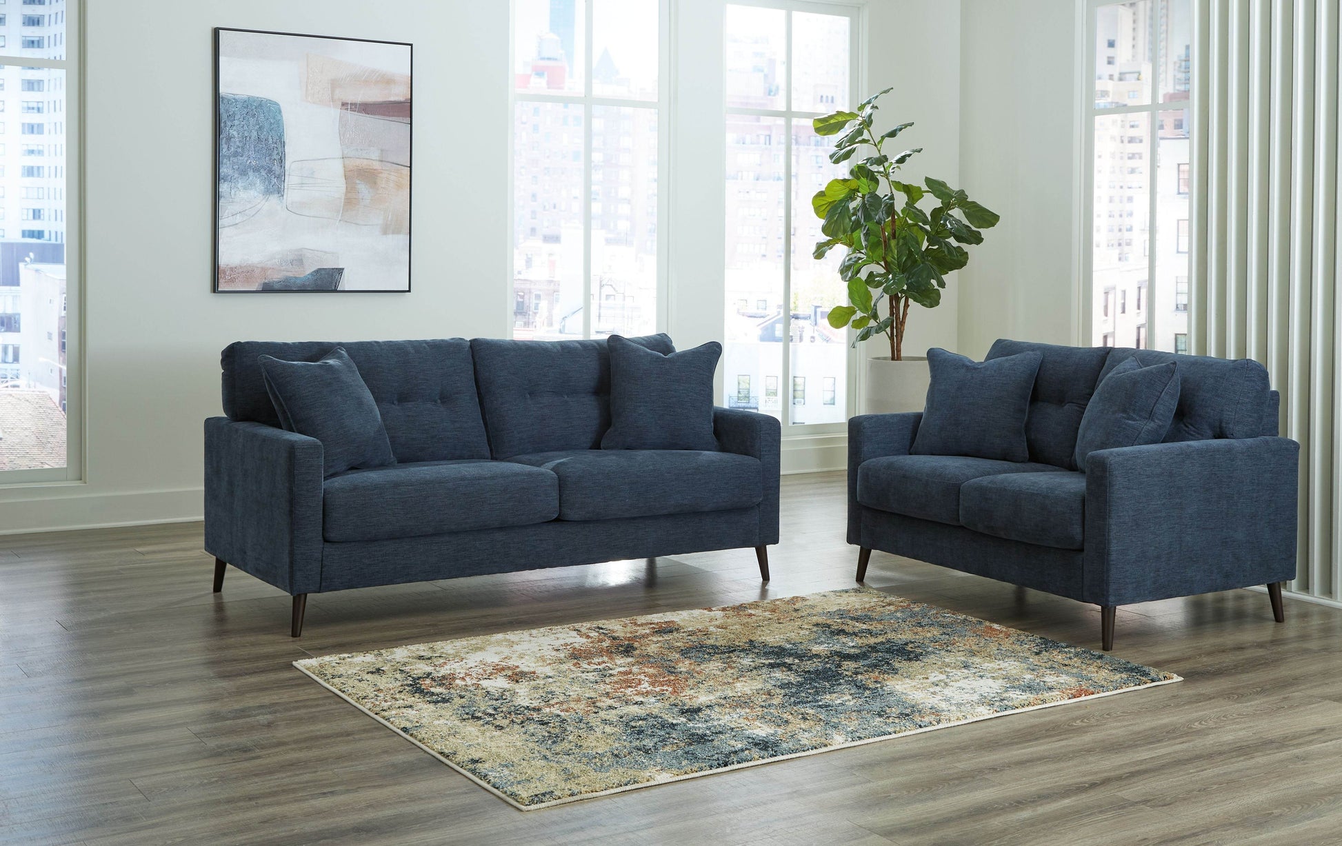 Bixler Living Room Set - Navy Sofa Loveseat-Stationary Sofas & Loveseats-DECOROLALA