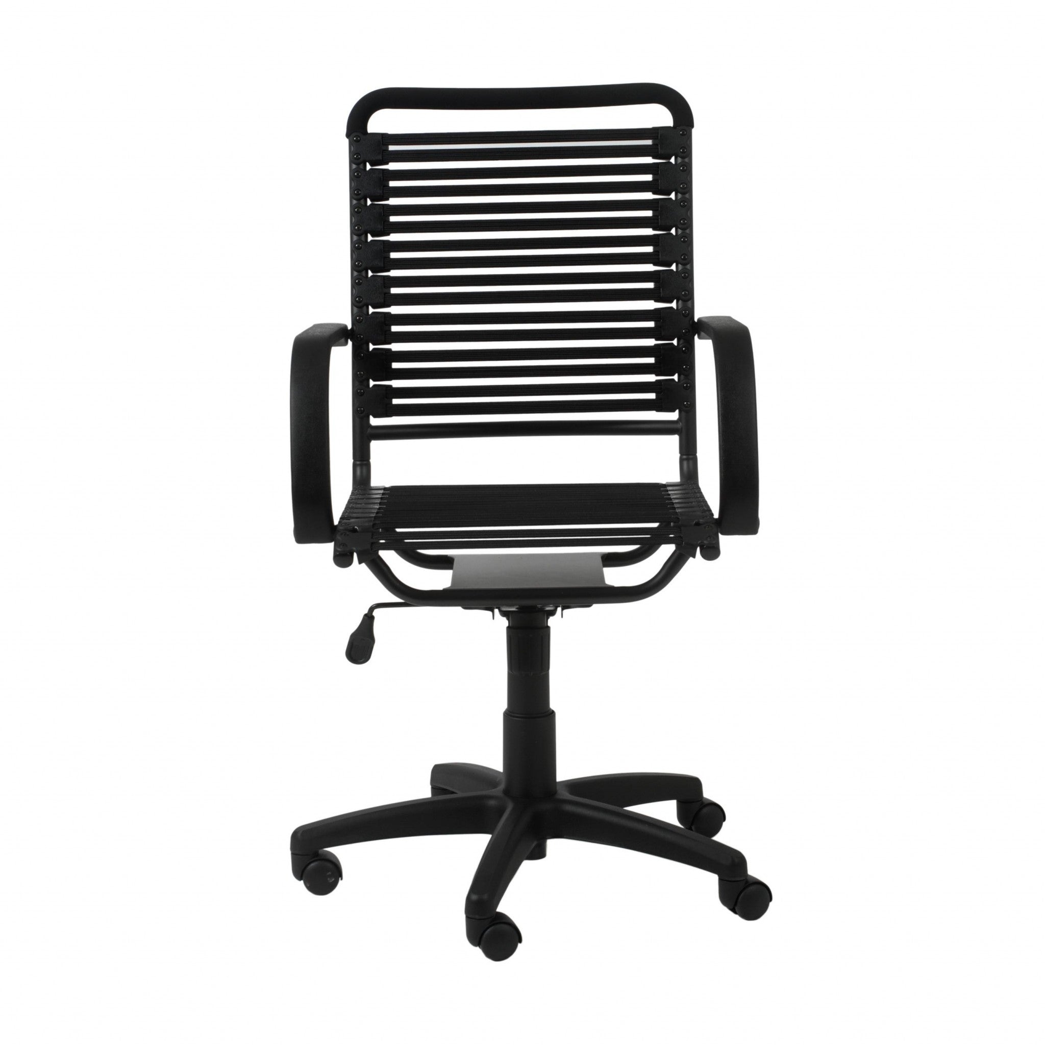 Black Adjustable Swivel Bungee Rolling Office Chair-Office Chairs-DECOROLALA