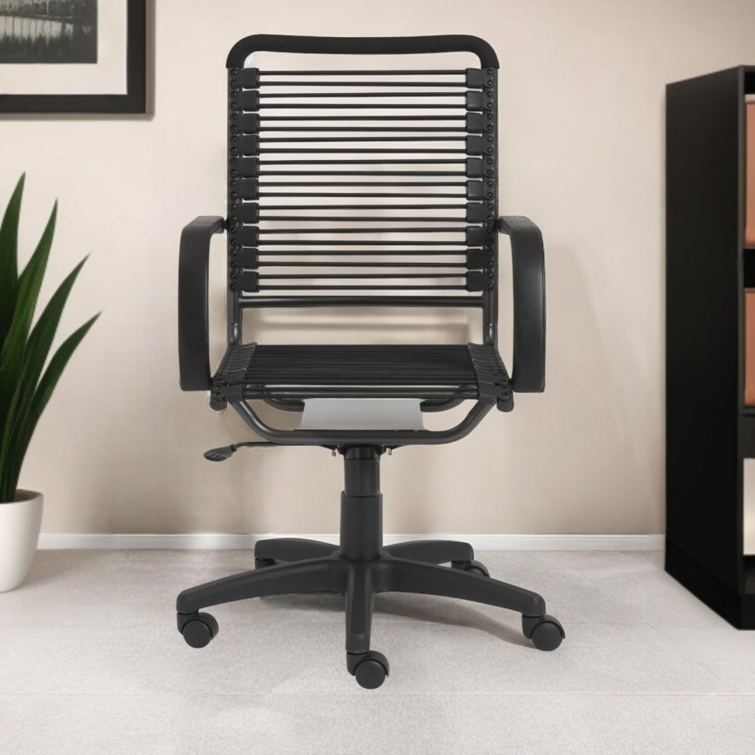 Black Adjustable Swivel Bungee Rolling Office Chair-Office Chairs-DECOROLALA