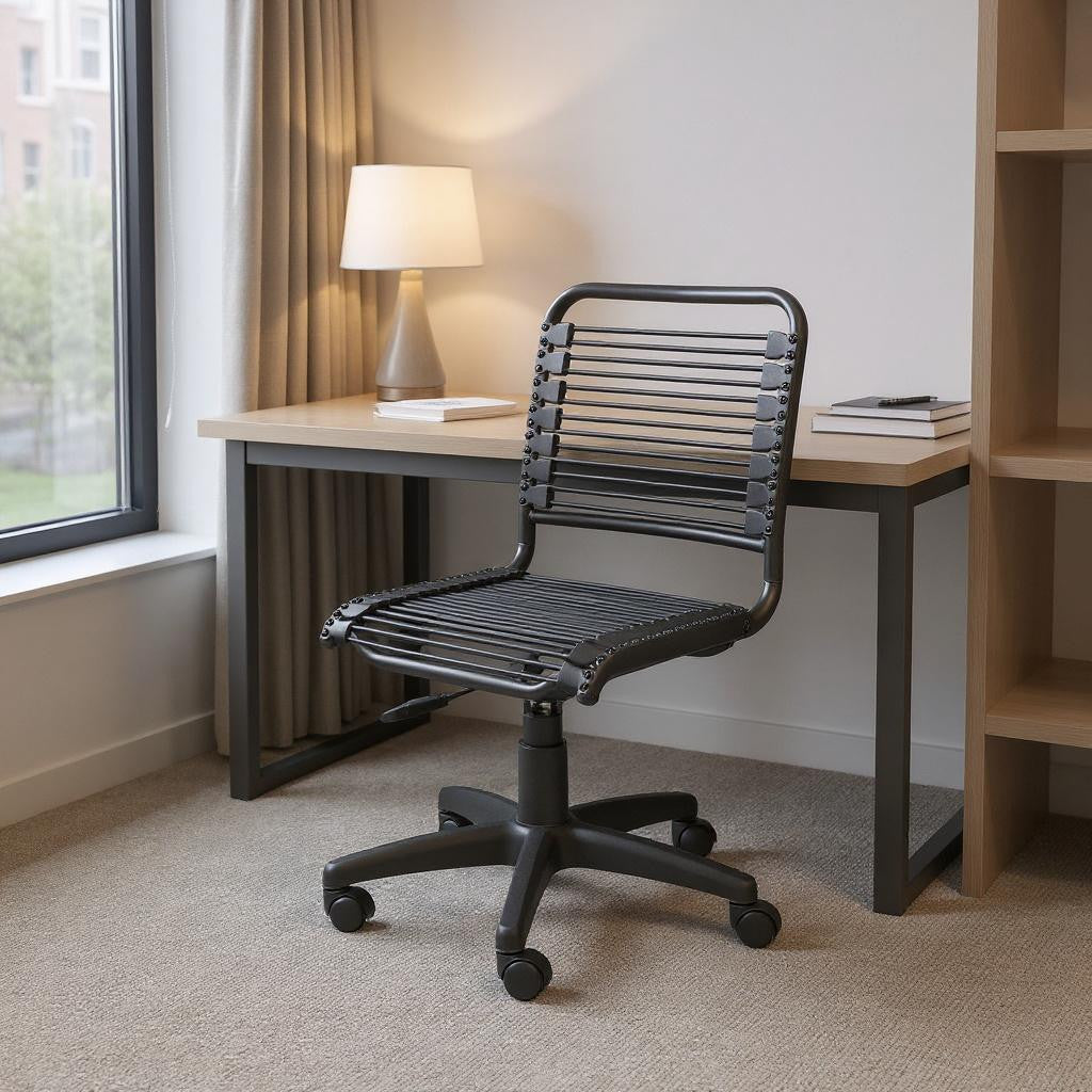 Black Adjustable Swivel Bungee Rolling Office Chair-Office Chairs-DECOROLALA