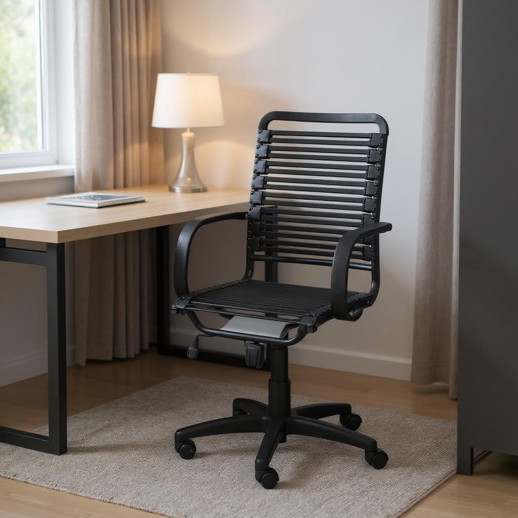 Black Adjustable Swivel Bungee Rolling Office Chair-Office Chairs-DECOROLALA