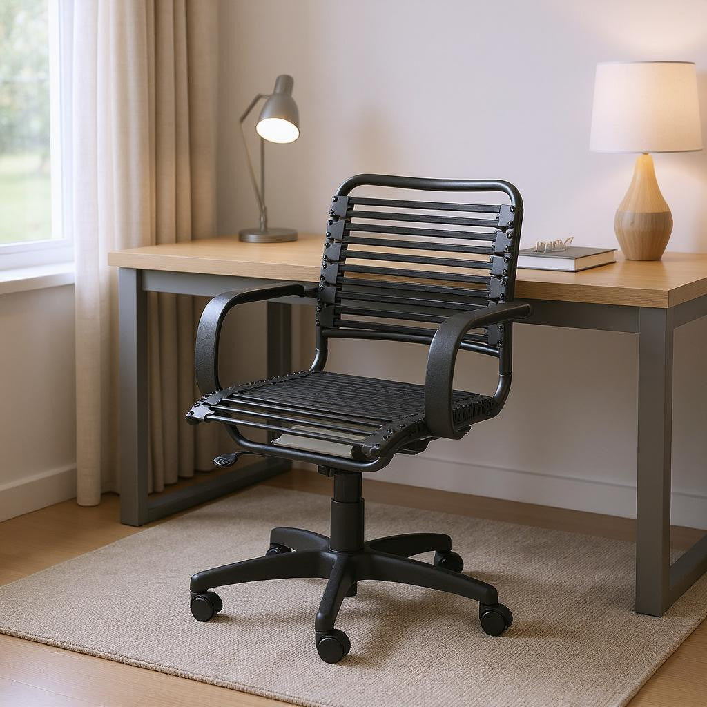 Black Adjustable Swivel Bungee Rolling Office Chair-Office Chairs-DECOROLALA