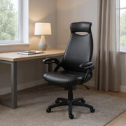 Black Adjustable Swivel Fabric Rolling Executive Office Chair-Office Chairs-DECOROLALA