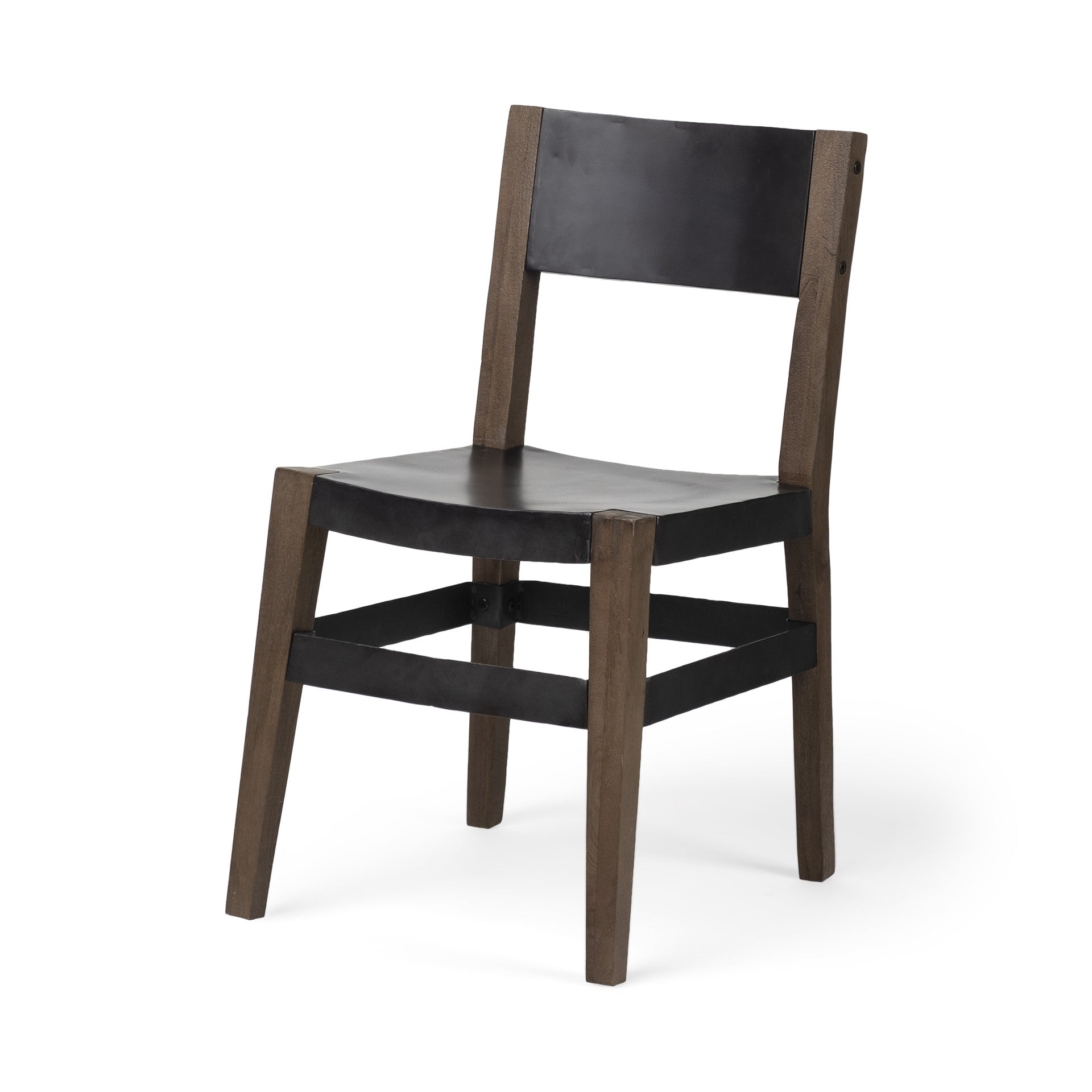 Black And Brown Metal and Wood Open Back Dining Side Chair-Dining Chairs-DECOROLALA