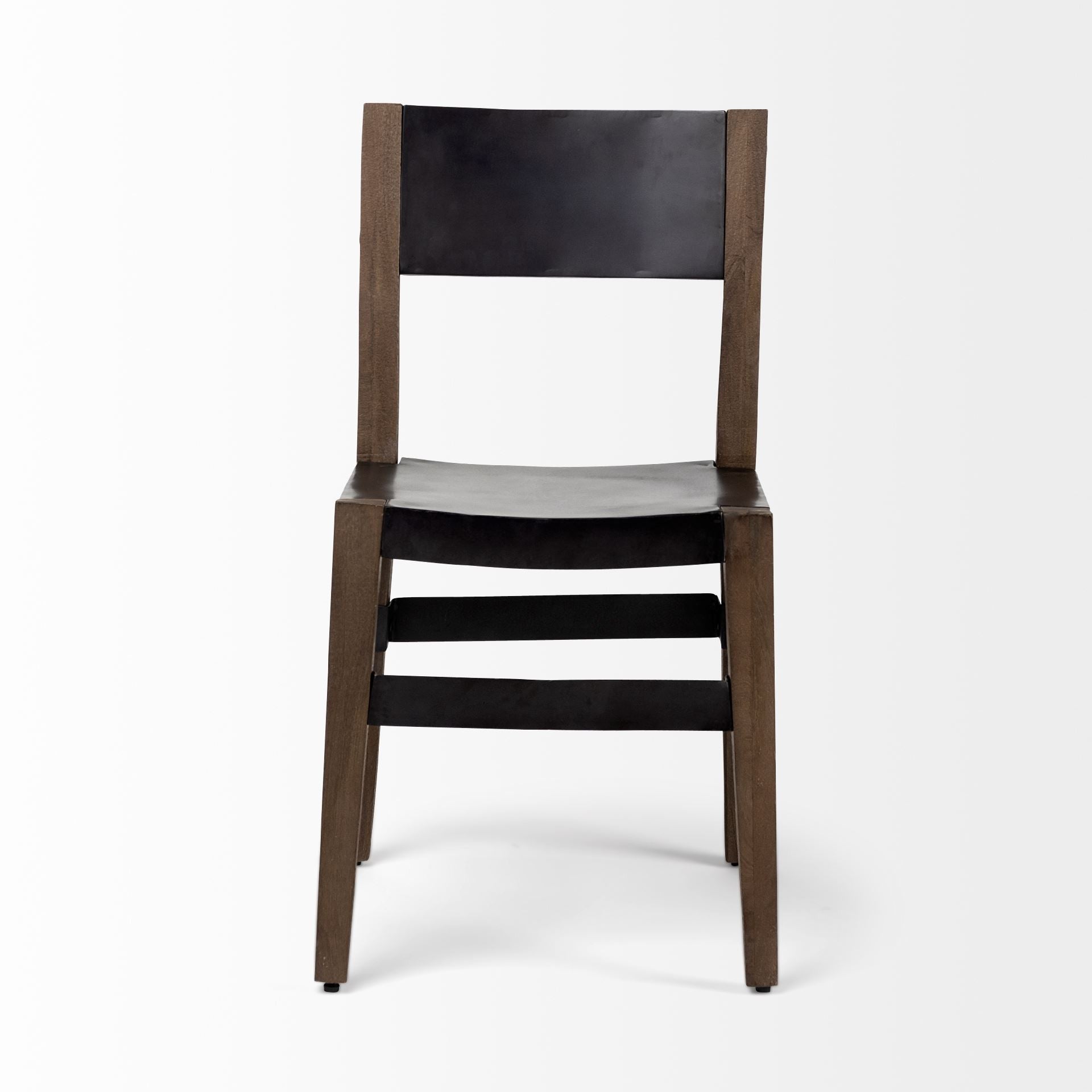 Black And Brown Metal and Wood Open Back Dining Side Chair-Dining Chairs-DECOROLALA