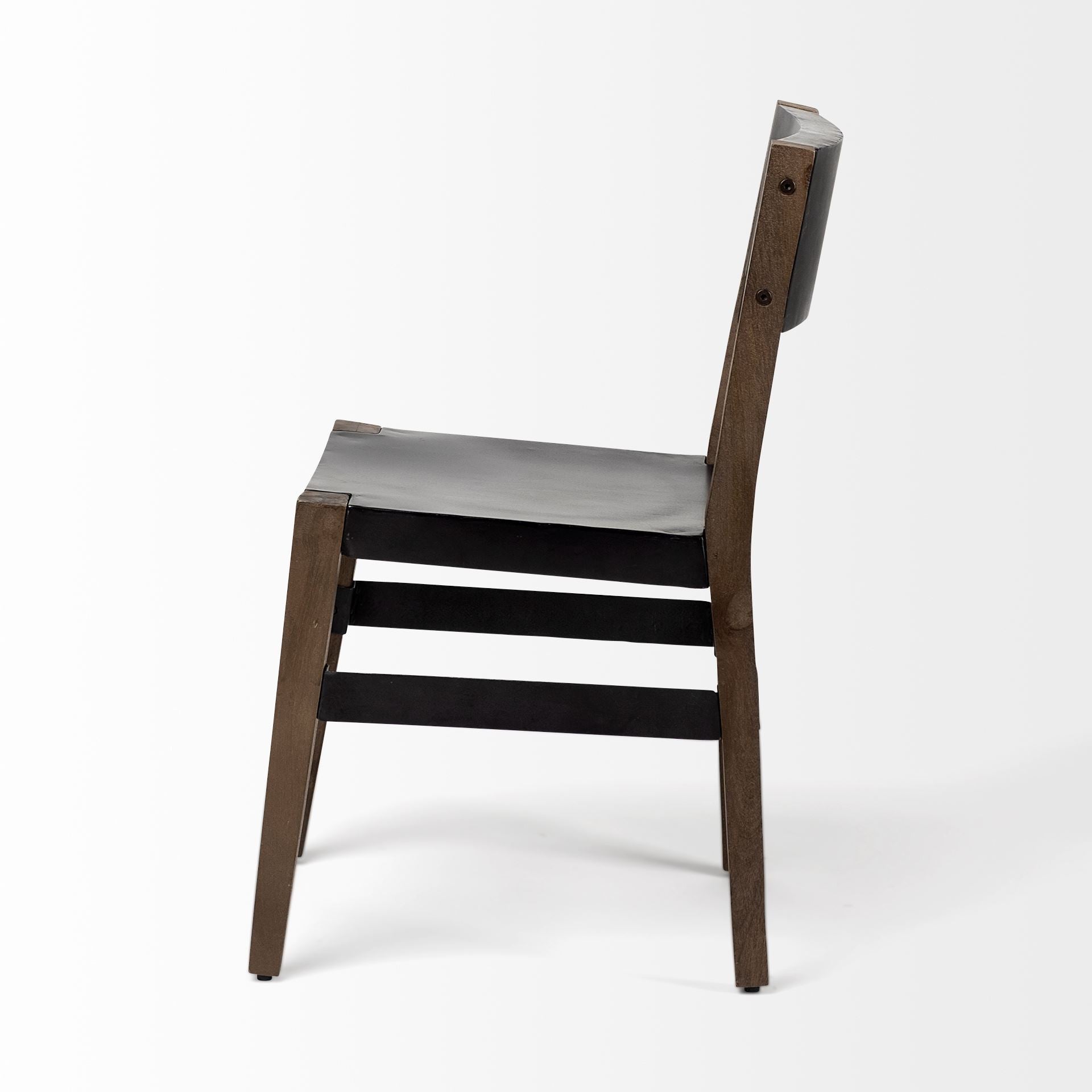 Black And Brown Metal and Wood Open Back Dining Side Chair-Dining Chairs-DECOROLALA