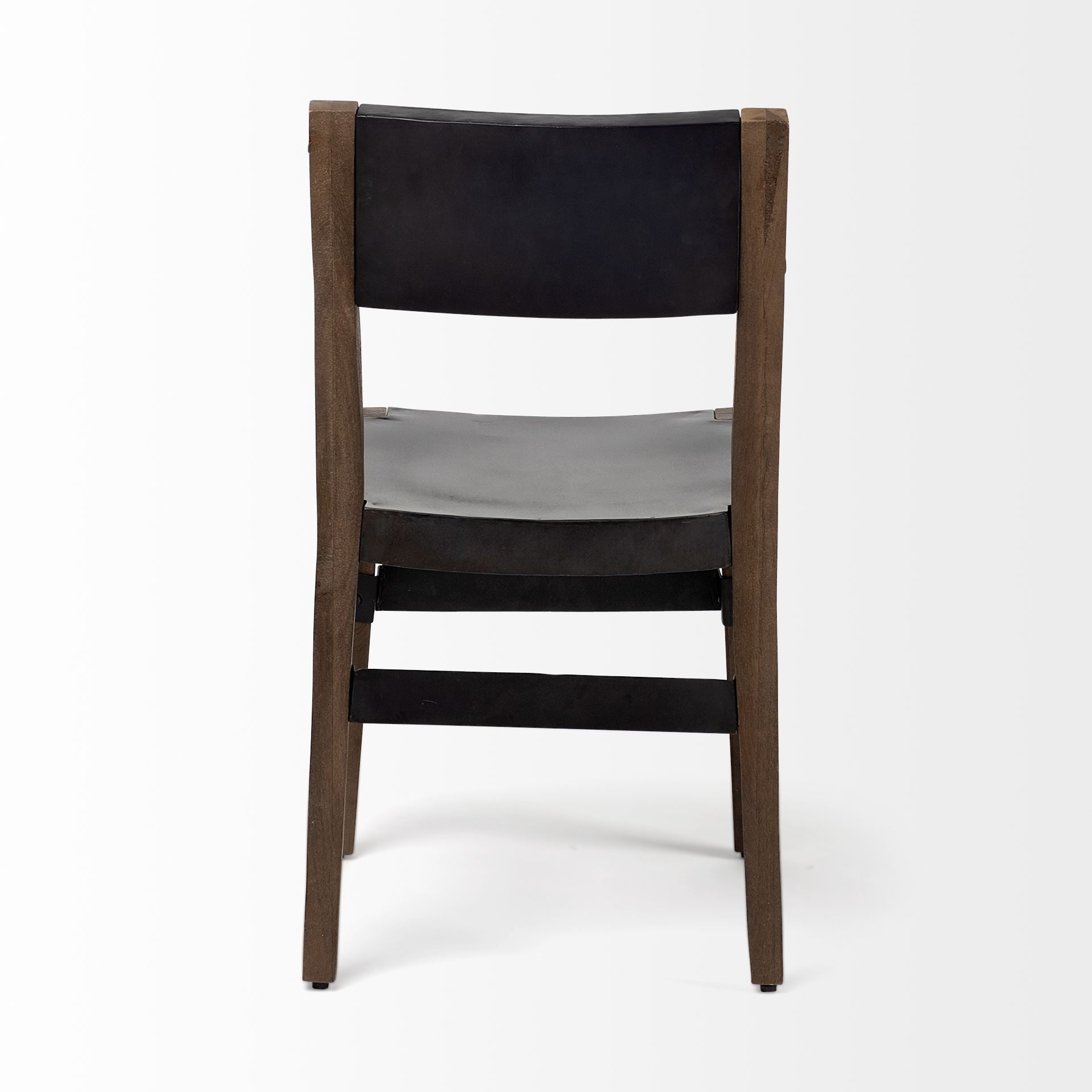 Black And Brown Metal and Wood Open Back Dining Side Chair-Dining Chairs-DECOROLALA
