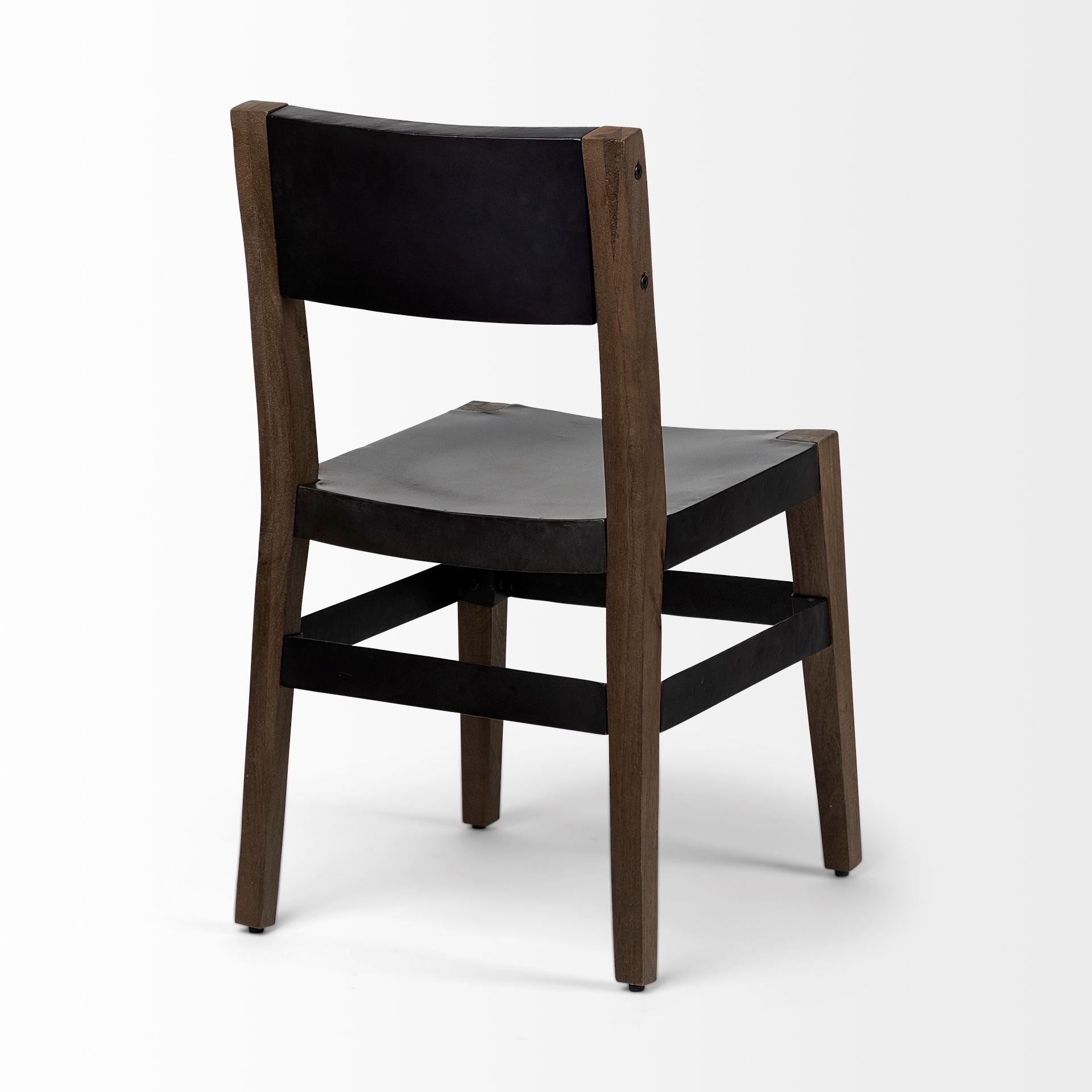 Black And Brown Metal and Wood Open Back Dining Side Chair-Dining Chairs-DECOROLALA