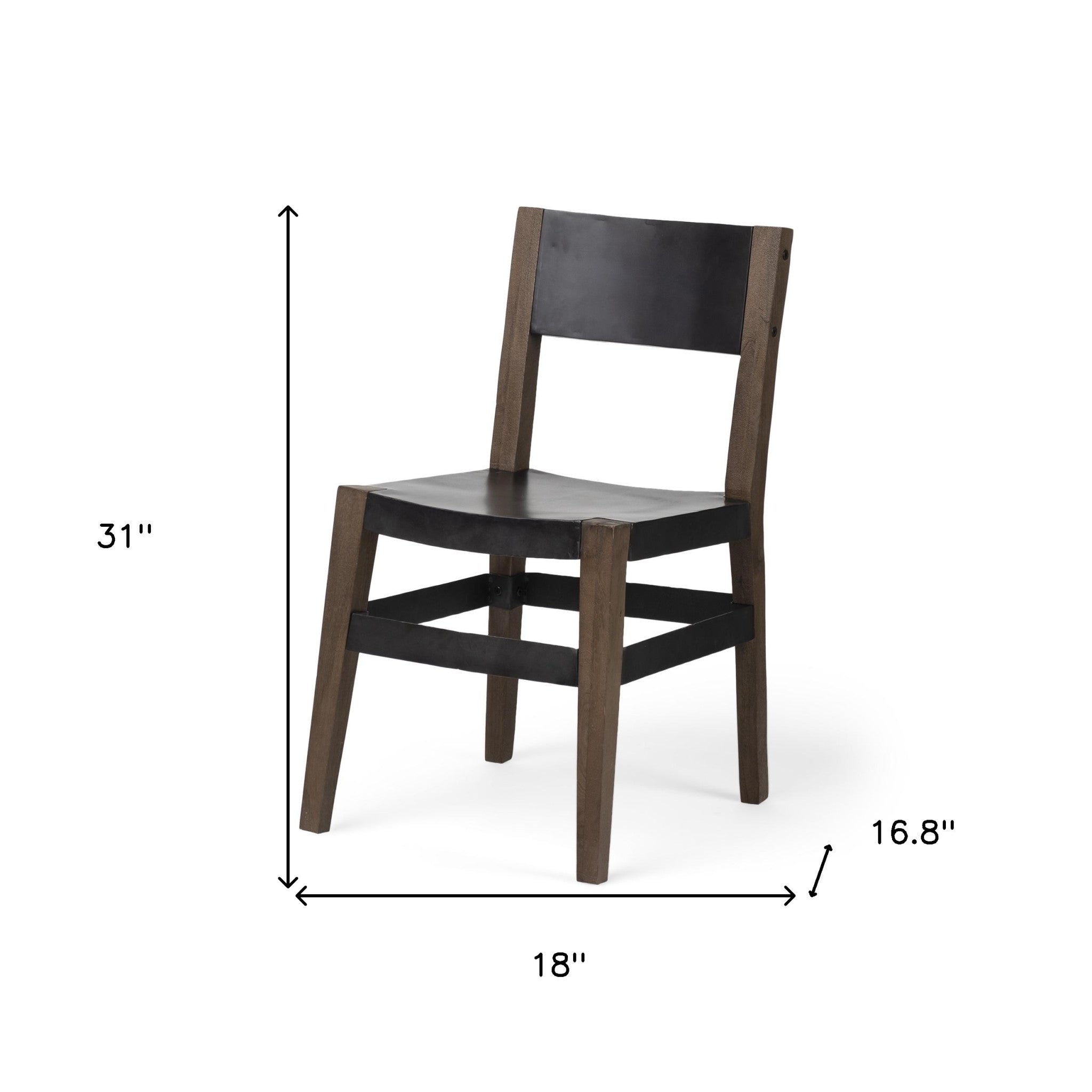 Black And Brown Metal and Wood Open Back Dining Side Chair-Dining Chairs-DECOROLALA