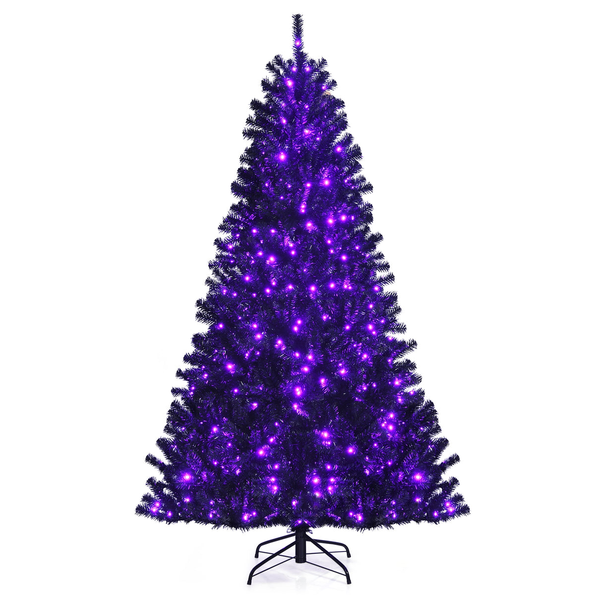 Black Artificial Christmas Halloween Tree with Purple LED Lights 7'-Halloween Decorations-DECOROLALA