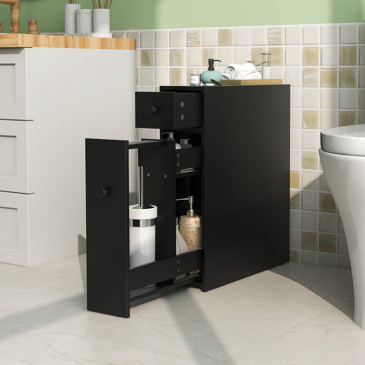 Black Bathroom Cabinet Space Saver Storage Organizer-Black-Floor Cabinets-DECOROLALA