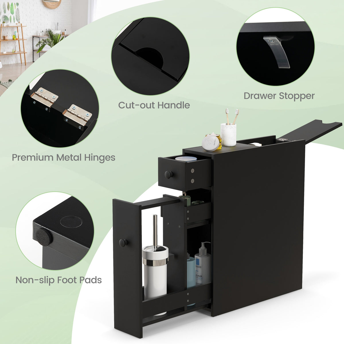 Black Bathroom Cabinet Space Saver Storage Organizer-Black-Floor Cabinets-DECOROLALA