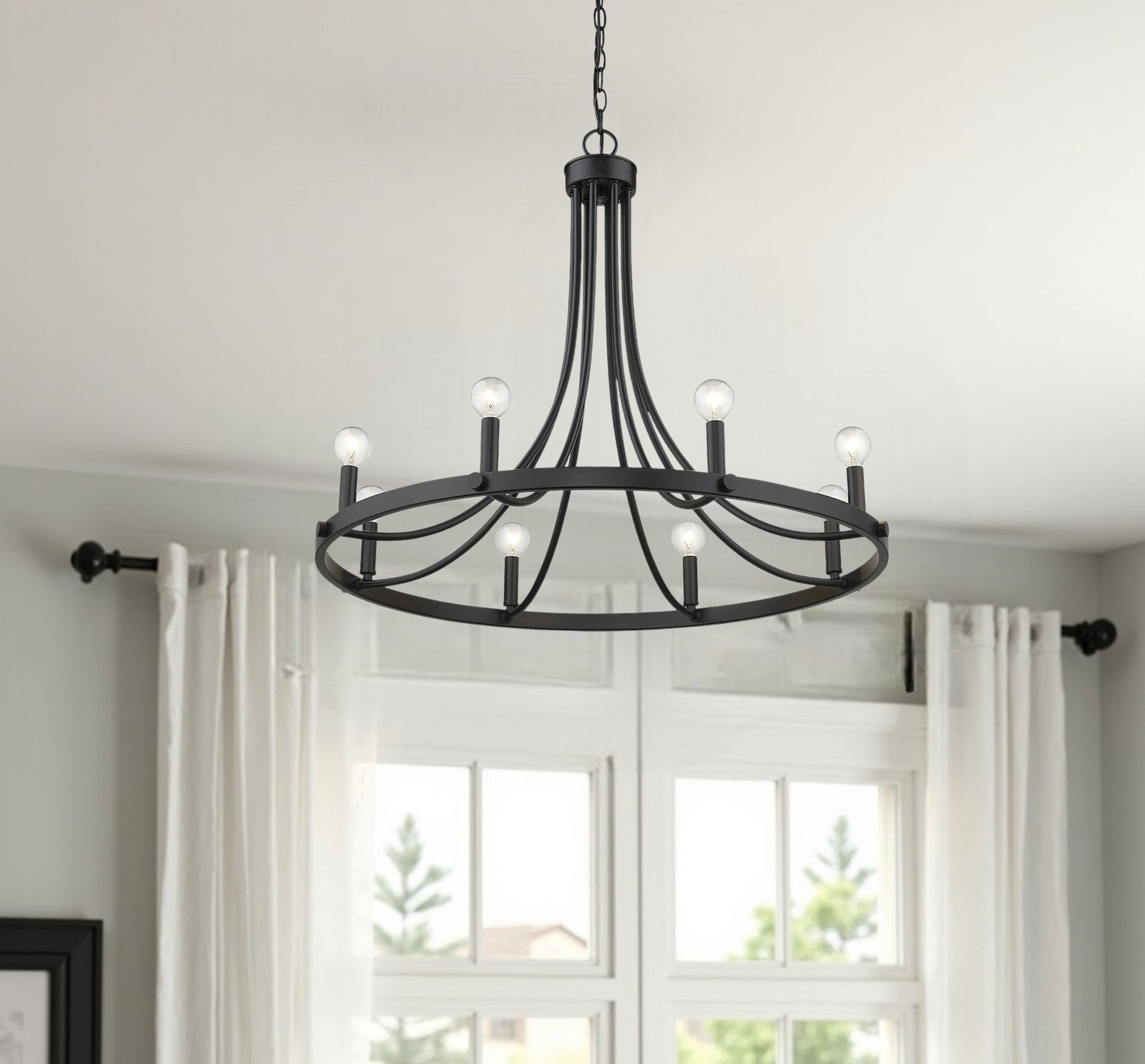 Black Candle Style Eight Light Metal Dimmable Chandelier-Chandeliers-DECOROLALA