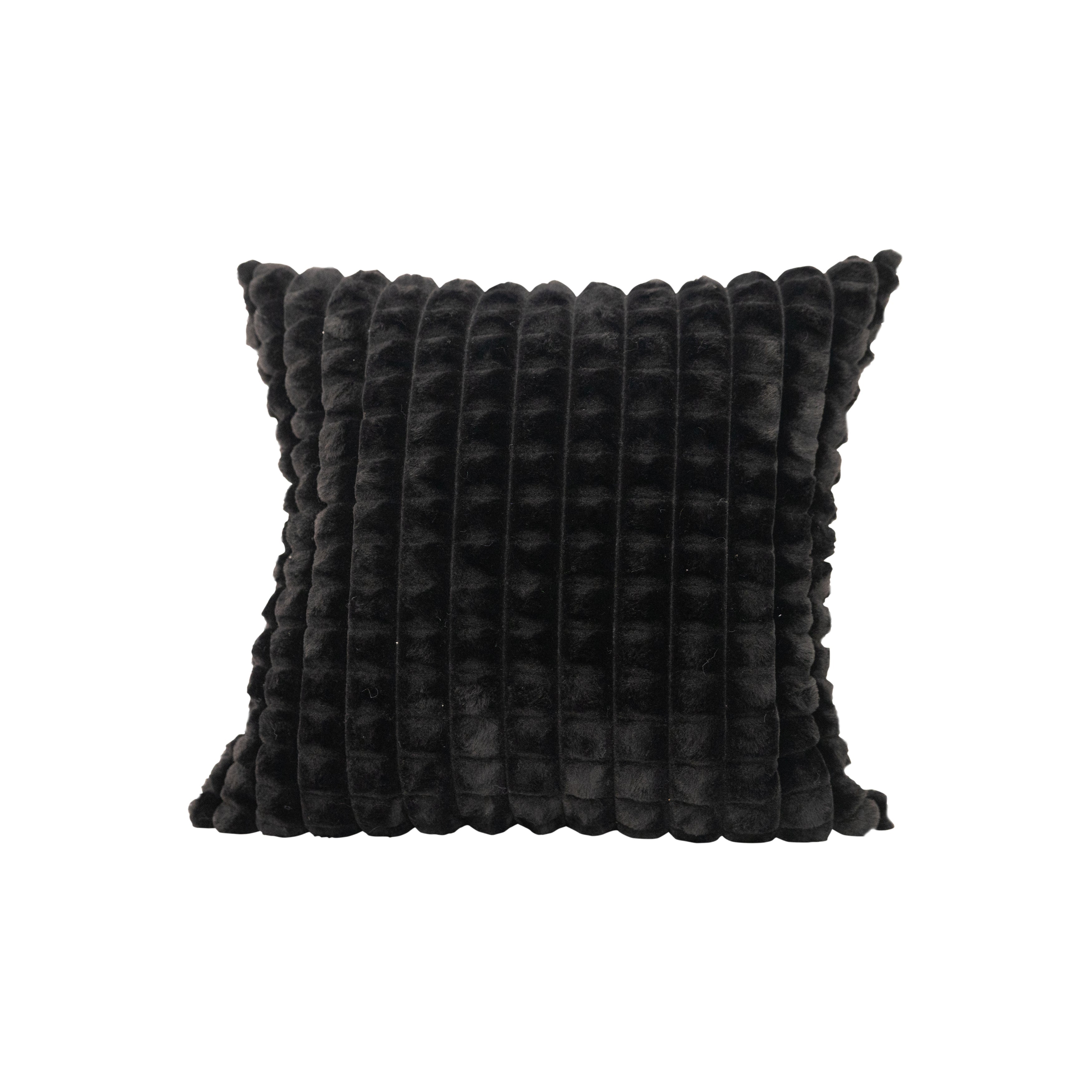 Black Faux Fur Textured Pillow 20"x 20"-Decorative Cushions-DECOROLALA