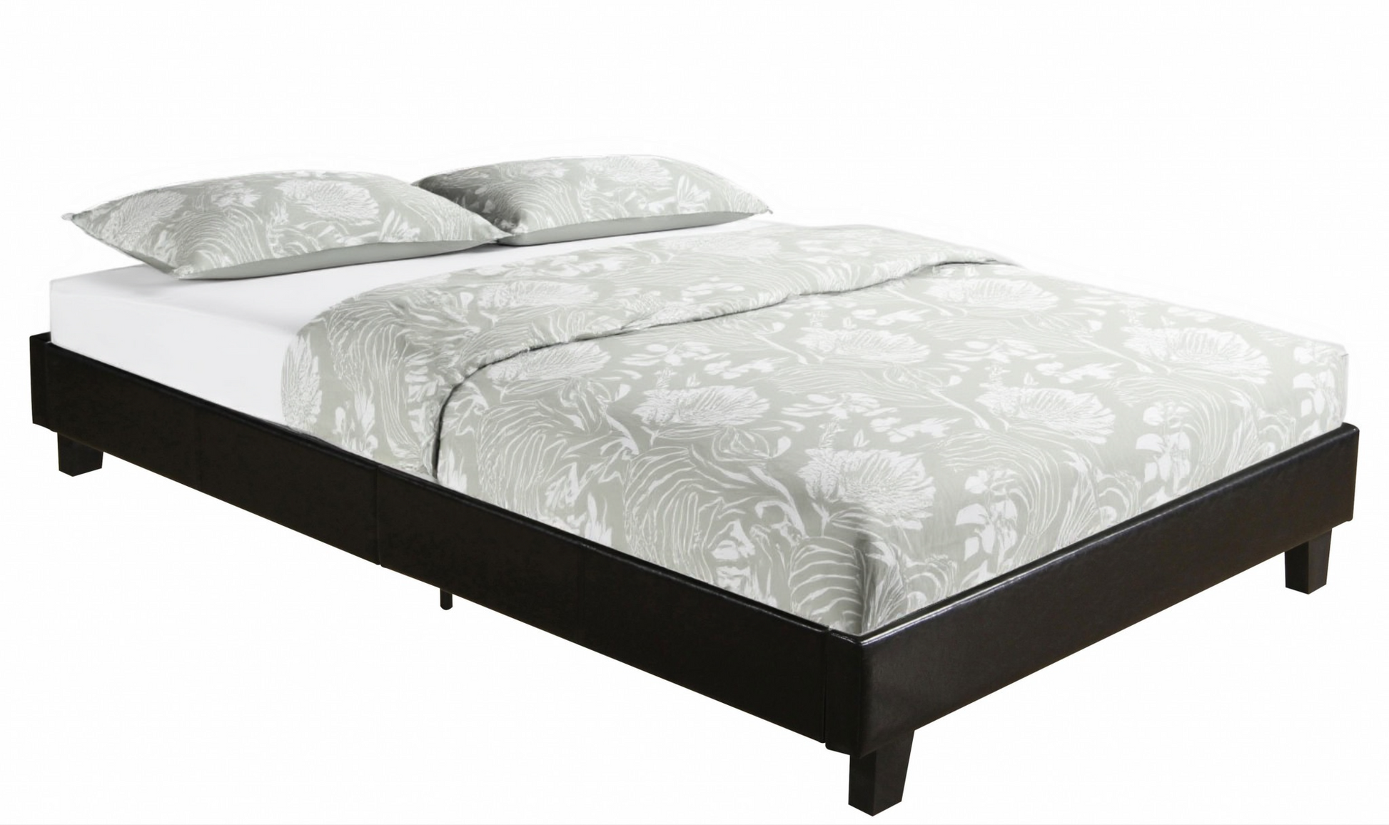 Black Faux Leather Queen Bed Frame-Standard Beds-DECOROLALA